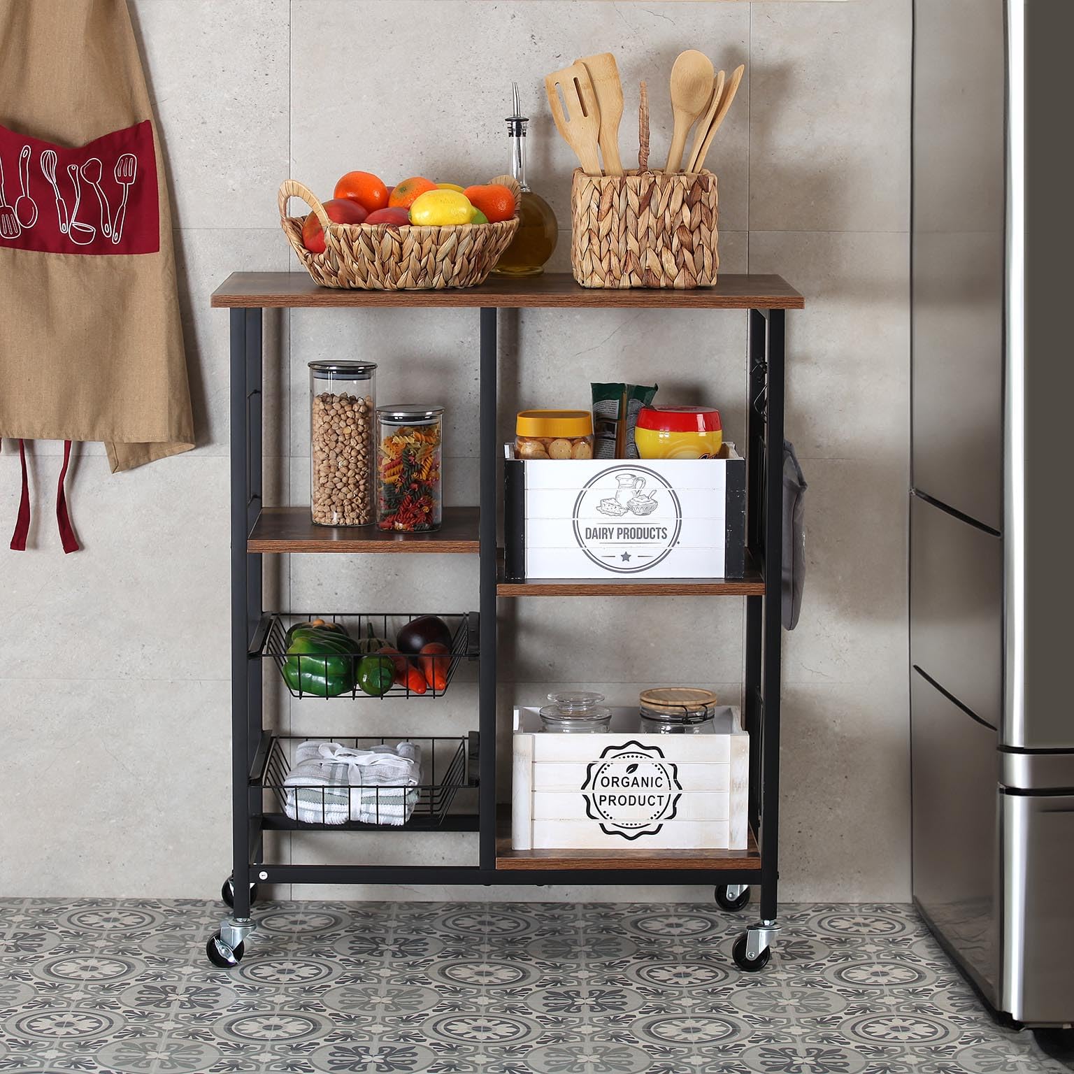 VERSA Carrello da Cucina Stile Industriale, Misure (A x L x P) 86 x 40 x 72,5 cm, Marrone