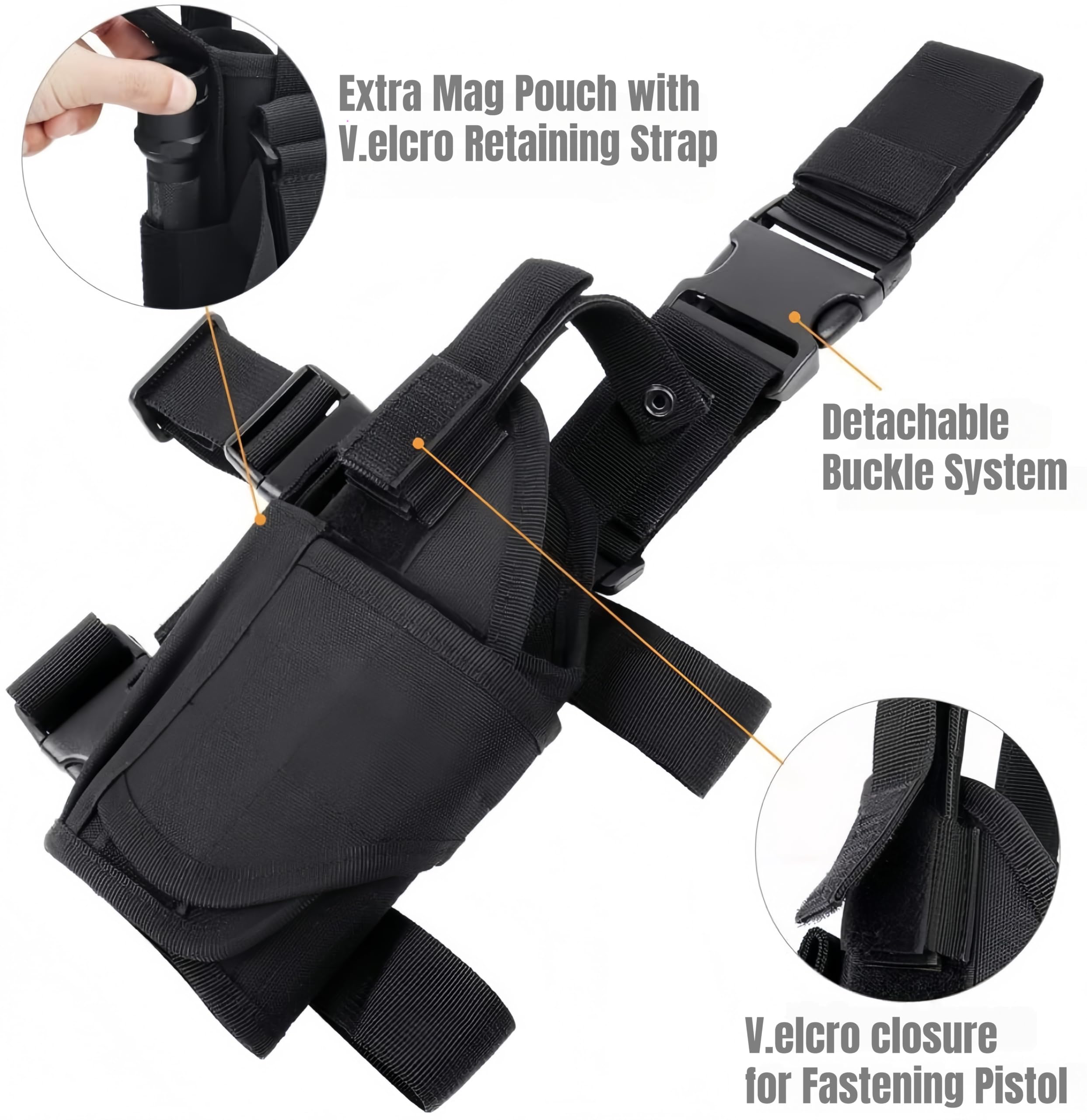 Peminkoo Funda de Pierna abatible, Funda táctica para Pistola de Muslo para diestros, arnés de Pierna con Bolsa para Cargador