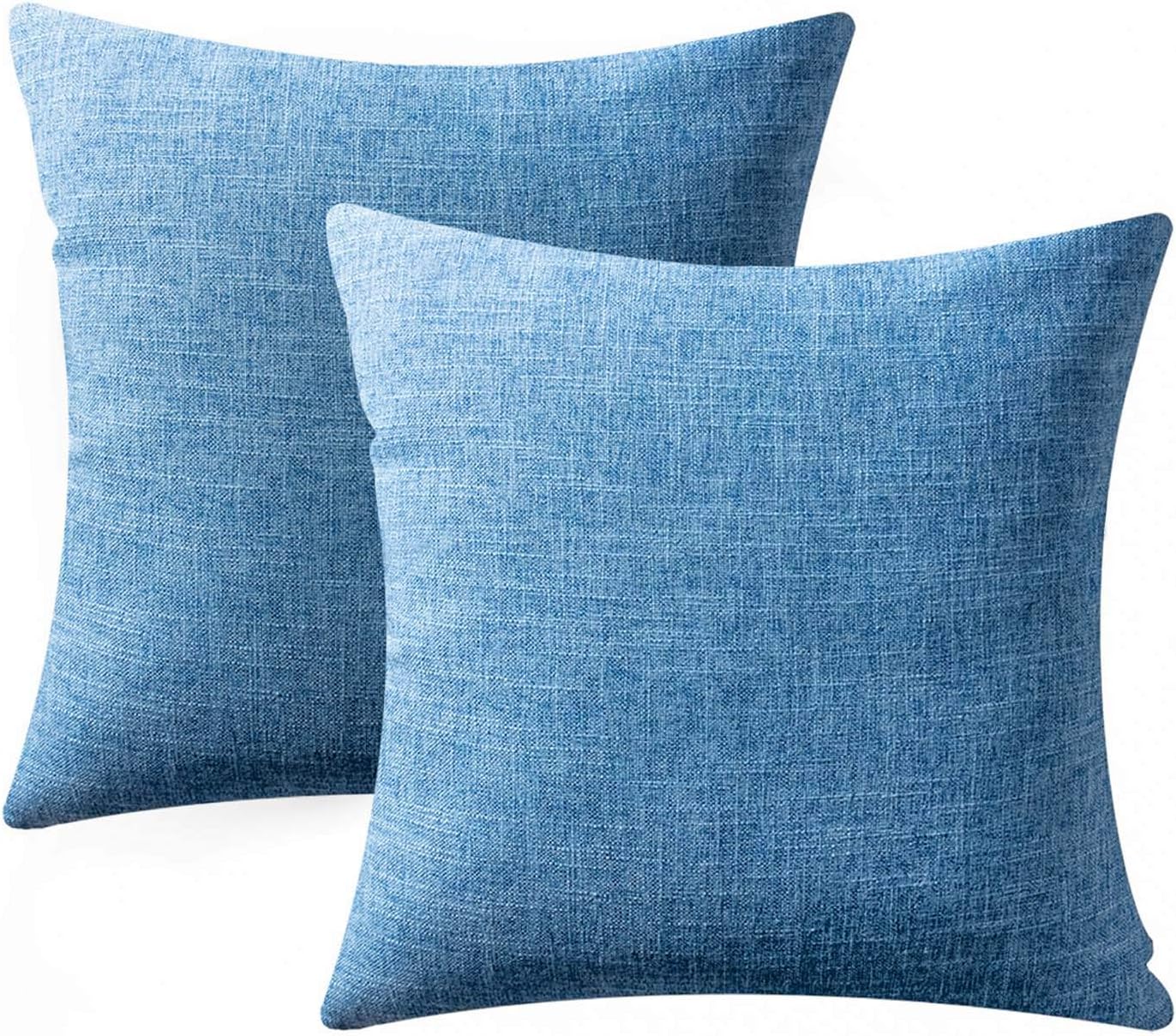 Azume Decorative Throw Pillow Covers Set of 2 Linen Textured Cushion Cover for Couch, Sofa, Chair, Living Room, 18x18 inch, Sky Blue
