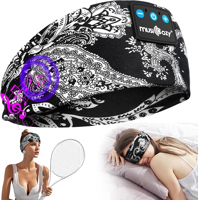MUSICOZY Sleep Headphones Bluetooth 5.3 Headband Headphones Soft Sleep Aids with thin Speakers for Sleeping/Sport/Relax/Yoga/Meditation,14 Hrs + Playing Time Tech Gadgets for Men Women Teens