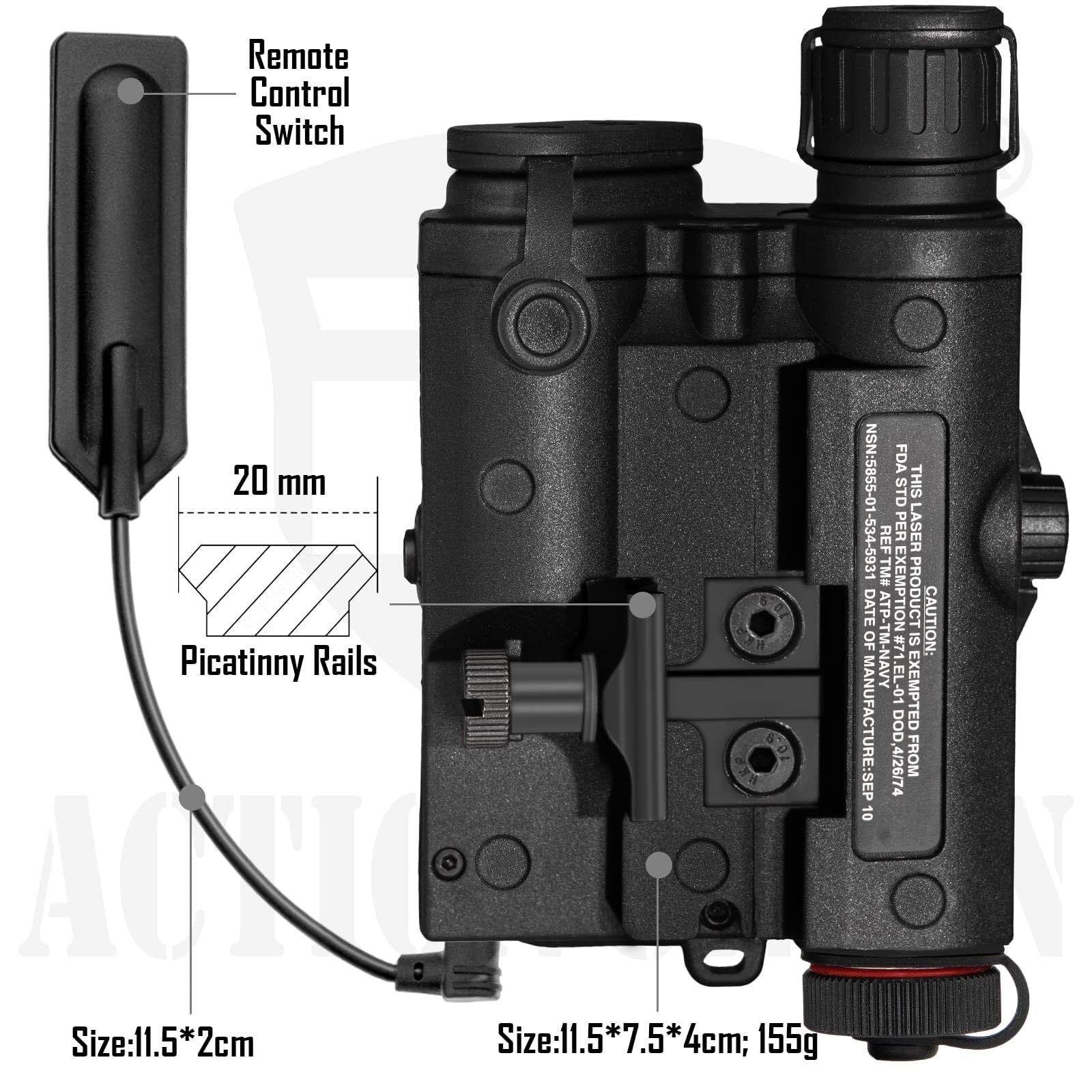 Airsoft PEQ-15 IR Laser + Visible Red Laser + White LED Flashlight (Black)