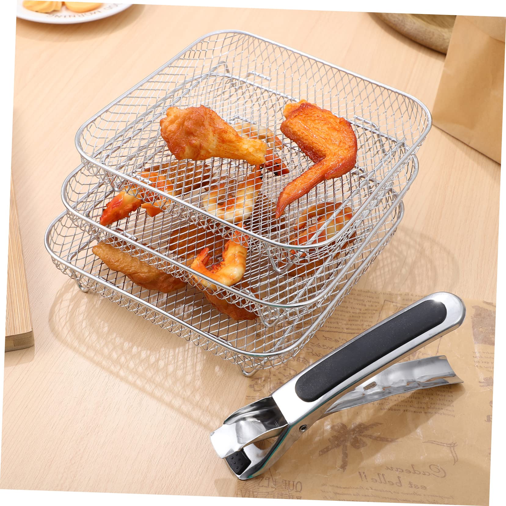 iplusmile 3 pezzi Racks Impilabili Acciaio Inossidabile per Friggitrice Ad Aria Accessori Multifunzionali per Disidratazione Carne Frutta e Design Strati per