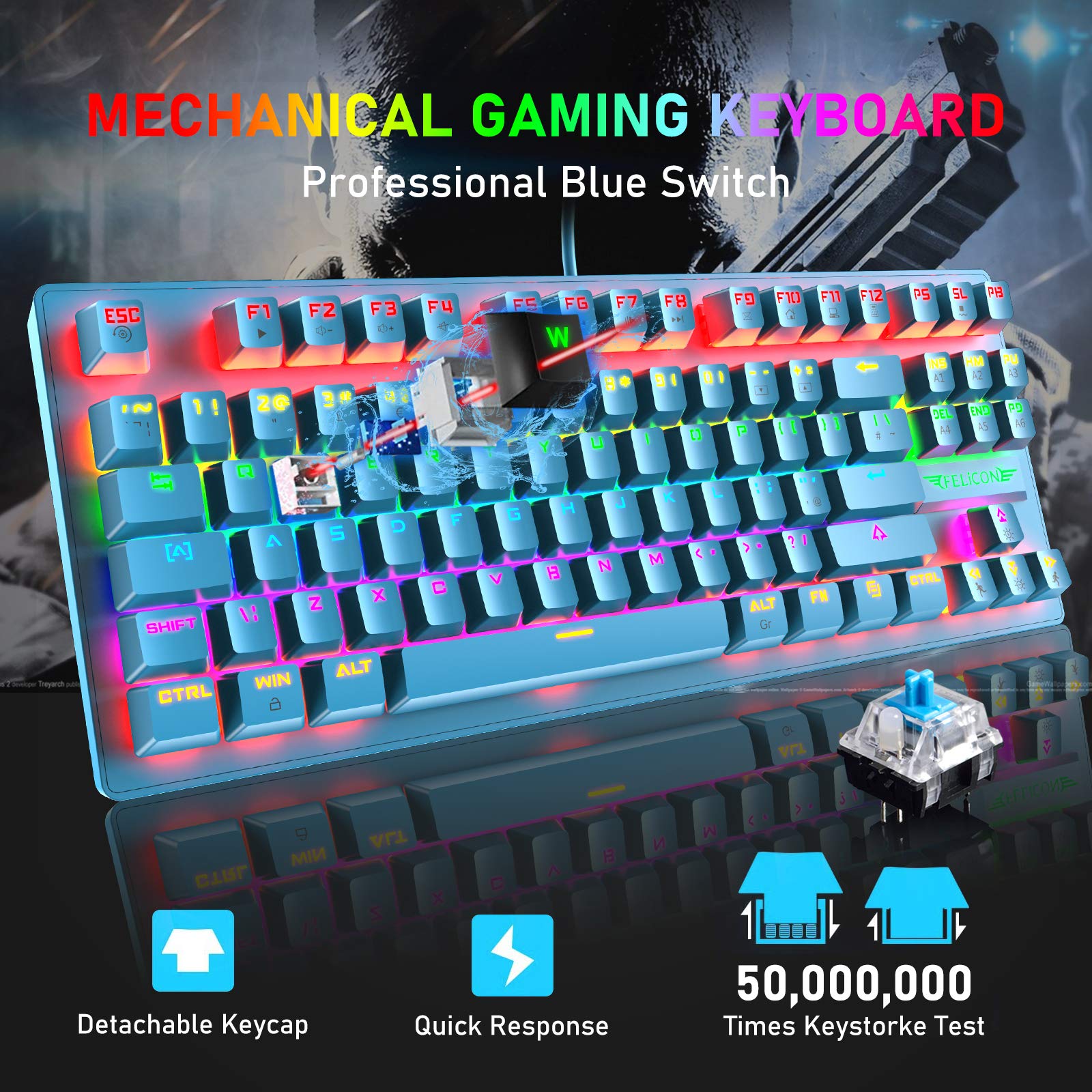 Buy Mechanical Gaming Keyboard and Mouse Combo with Full 88 Key Antighosting Rainbow Backlight