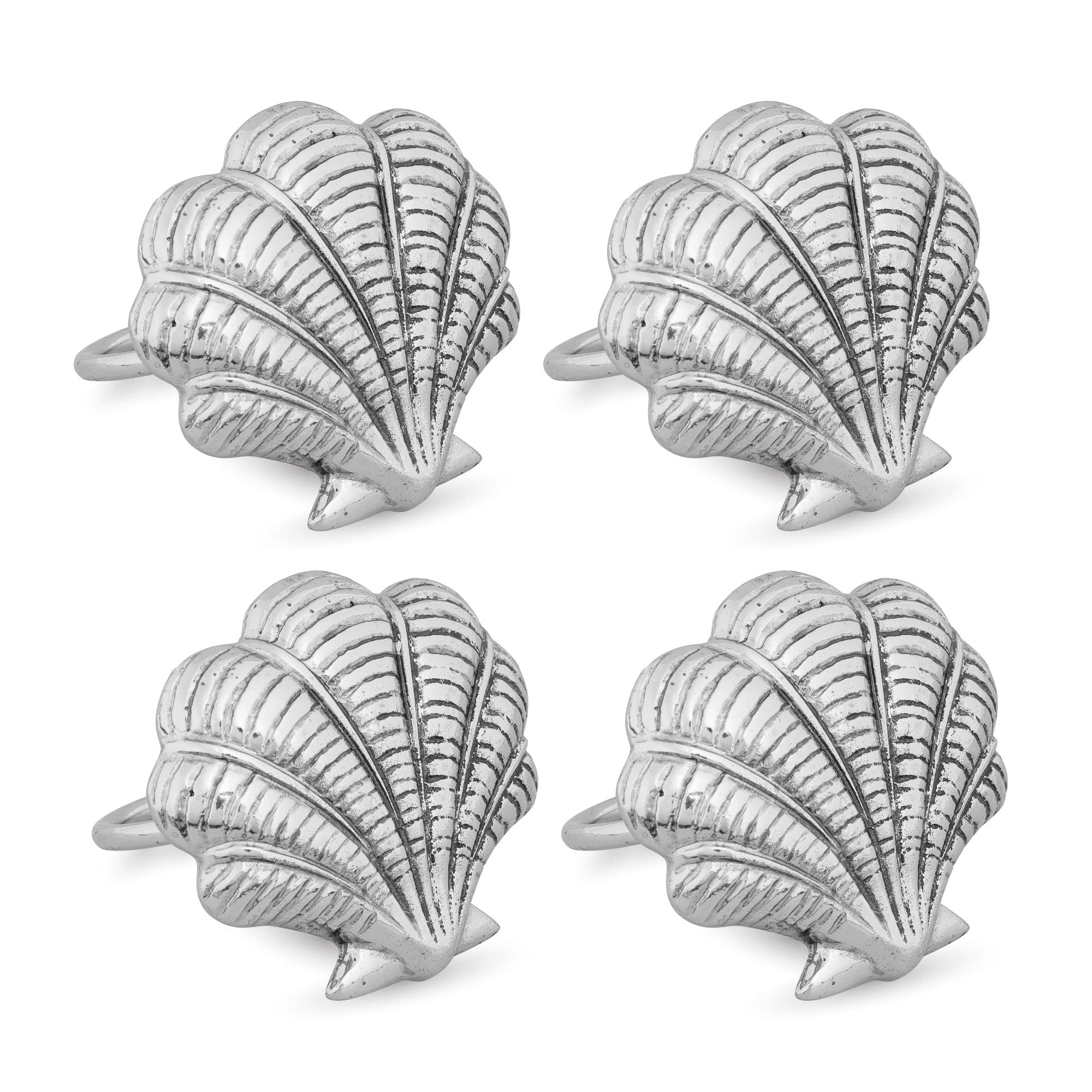 UP ware Lot de 4 ronds de serviette en alliage de zinc pour table à manger et mariage (coquillage)