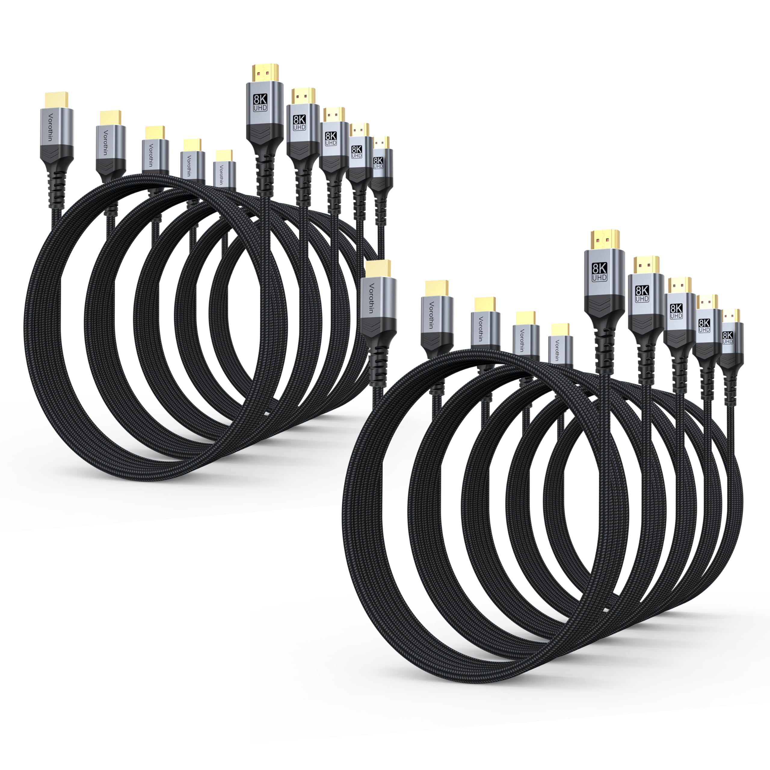 Cavo HDMI 8K 0,9 m, confezione da 10 cavi HDMI ad alta velocità 2.1 48 Gbps, 4K a 120 Hz/144 Hz 8K a 60 Hz, HDR10 eARC HDCP 2.2/2.3 per PC, PS5, Xbox, laptop, monitor, HDTV, LG OLED TV, Roku TV