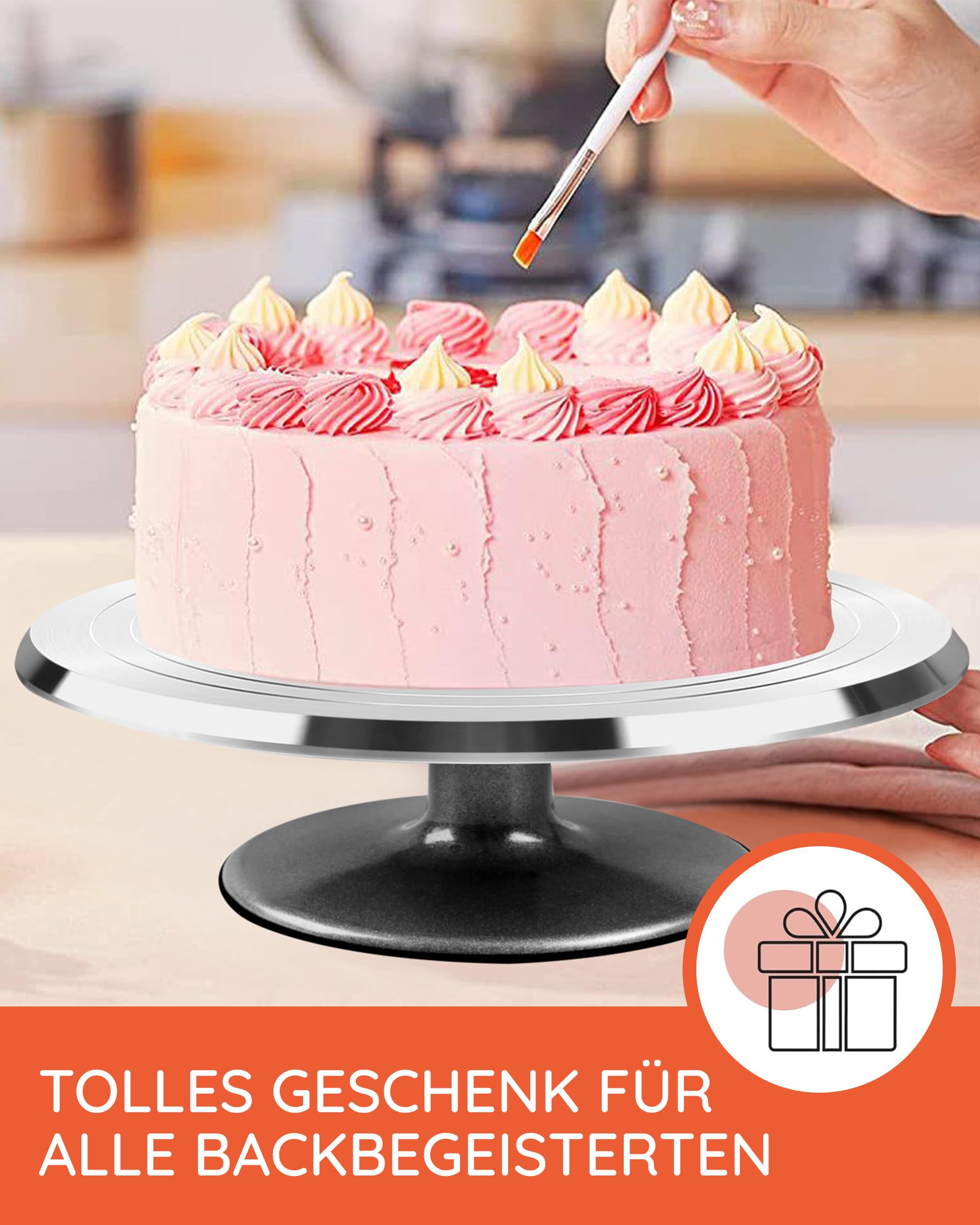 Wenburg Tortenplatte Drehbar aus Aluminiumlegierung - 35-tlg. Tortendeko Set - Drehbare Tortenplatte mit Zubehör - Spritzbeutel, Spritztüllen, E-Book & mehr I Torten Drehteller I Tortenständer