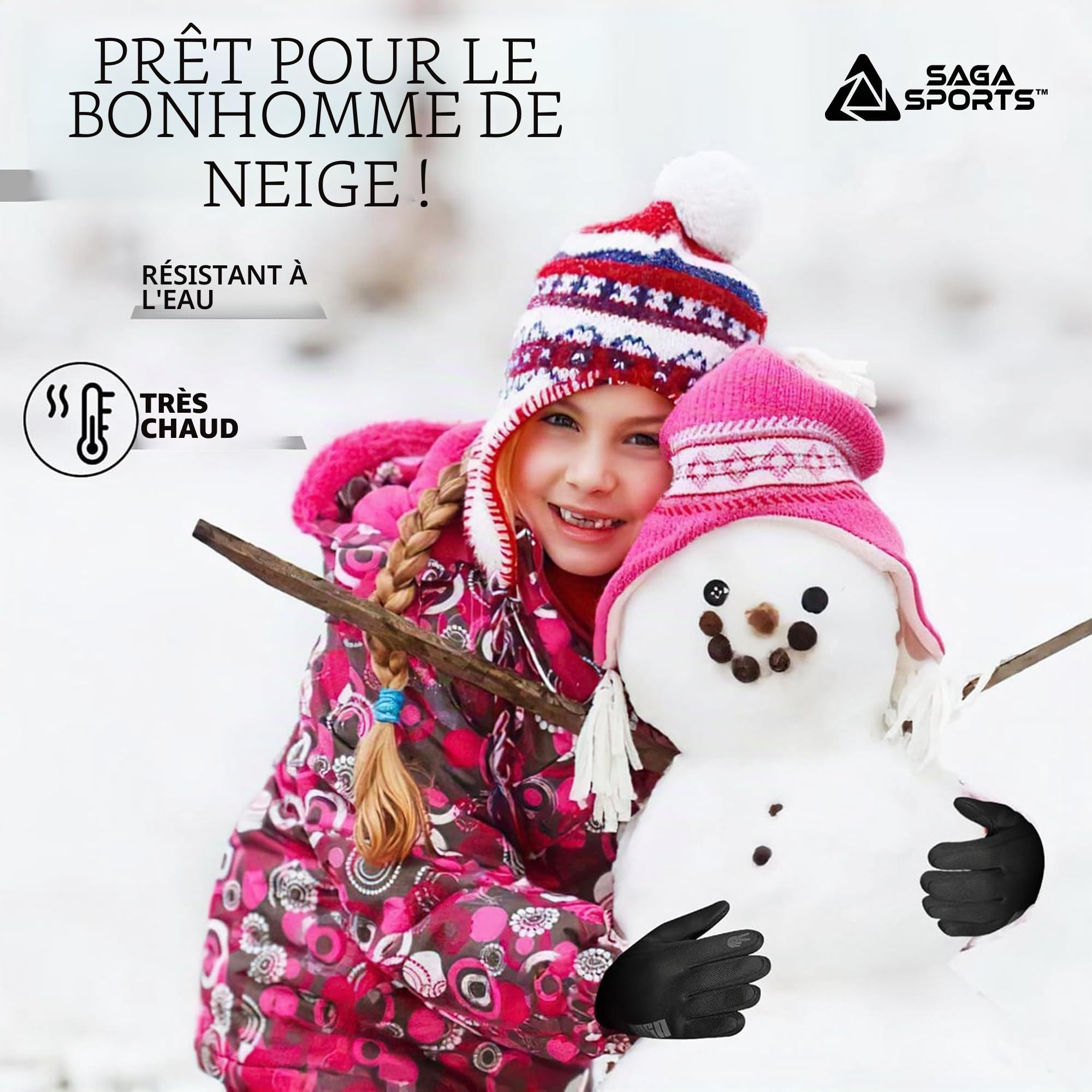 Gants Ski Enfant 5 Ans Résistants à l'Eau Tactiles Antidérapants Chauds Lavables en Machine