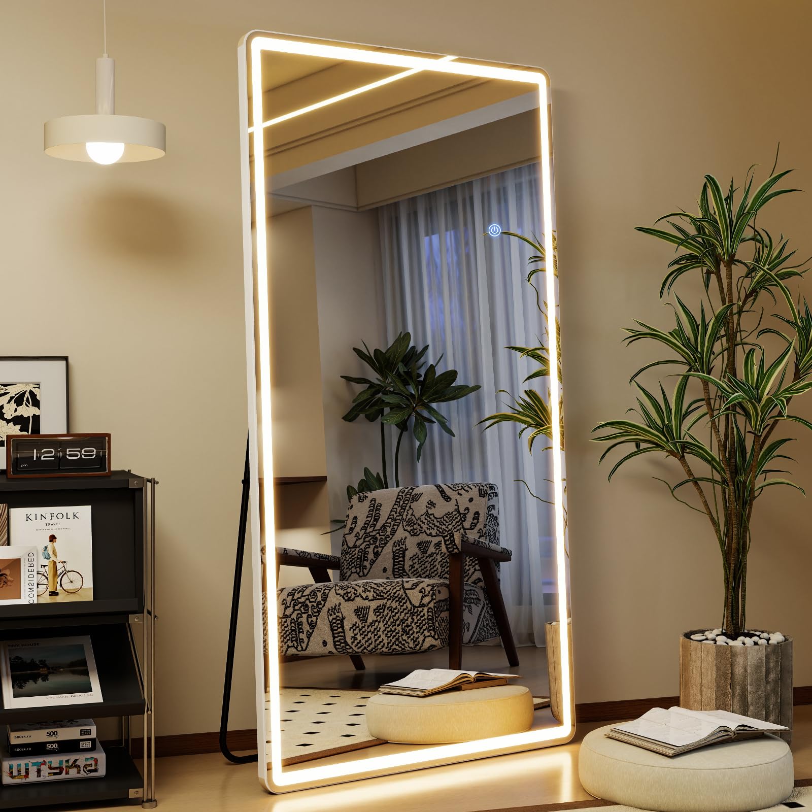 GLSLAND 20"x56" Arched LED Full Length Mirror with Lights – Wall Mounted or Standing Full Body Mirror for Bedroom/Cloakroom – Dimmable with 3 Color Lighting Modes