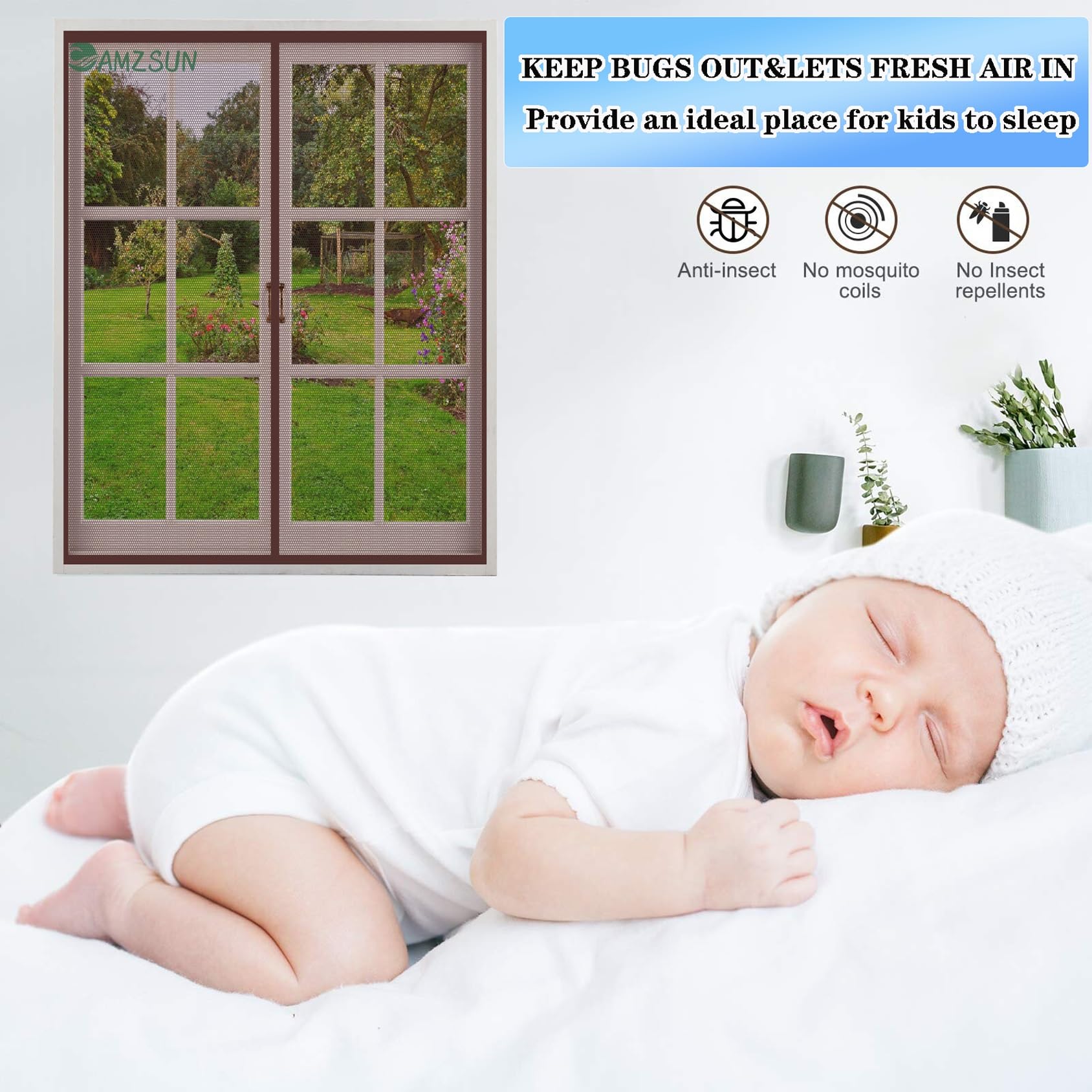 Fliegengitter Balkontür 240x250cm Braun Magnet Fliegengitter Fenster mit Vollrahmen Klettband und Leistungsstarken Magneten für Flure/Türen/Fenster