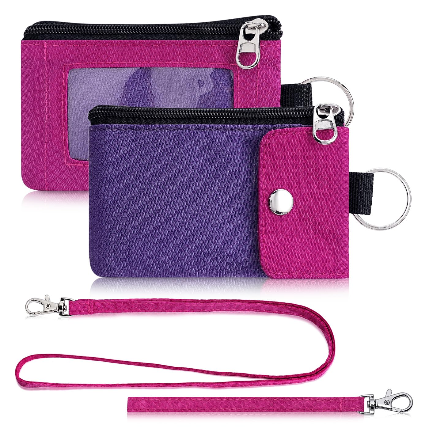 Artpaxy Minimalist Wallet For Mens Womens, Keychain RFID Blocking Zipper Small Wallet with ID Window 2 Lanyards,Water Resistant Travel Cash Card Coin