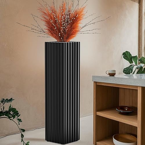 Miniatura 4 de Jarrón alto para piso, jarrón fuerte para decoración, florero alto decorativo de resina negro (18.31 pulgadas)