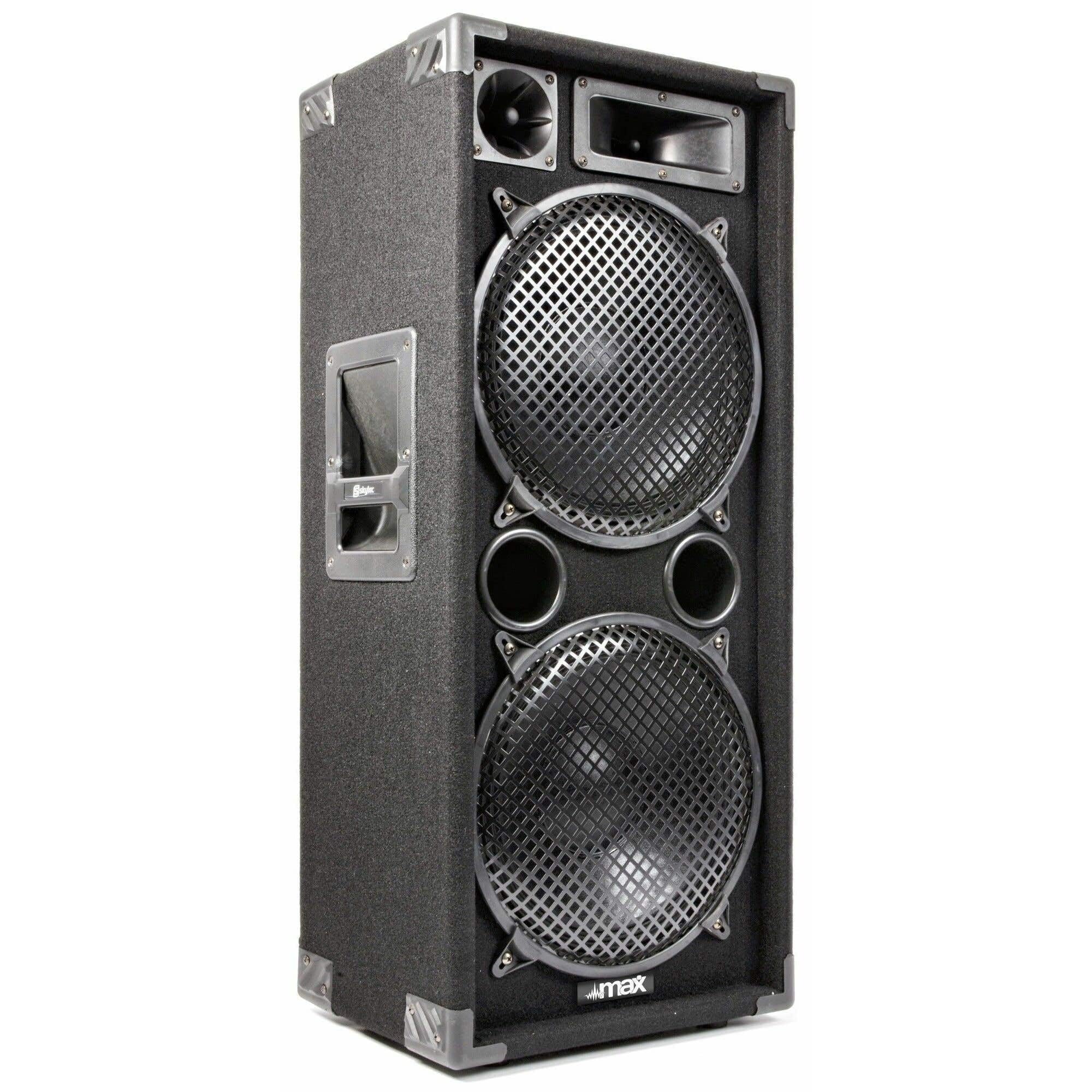 MAX DJ Lautsprecher Set, Mobile PA Anlage Komplettset, 5600 Watt, DJ Set Komplett, 4X MAX212 Lautsprecher DJ Boxen 8 Ohm, 1x Fenton FPL2000 Verstärker, 4Ohm, BT MP3, PA System, DJ Anlage für Beginner