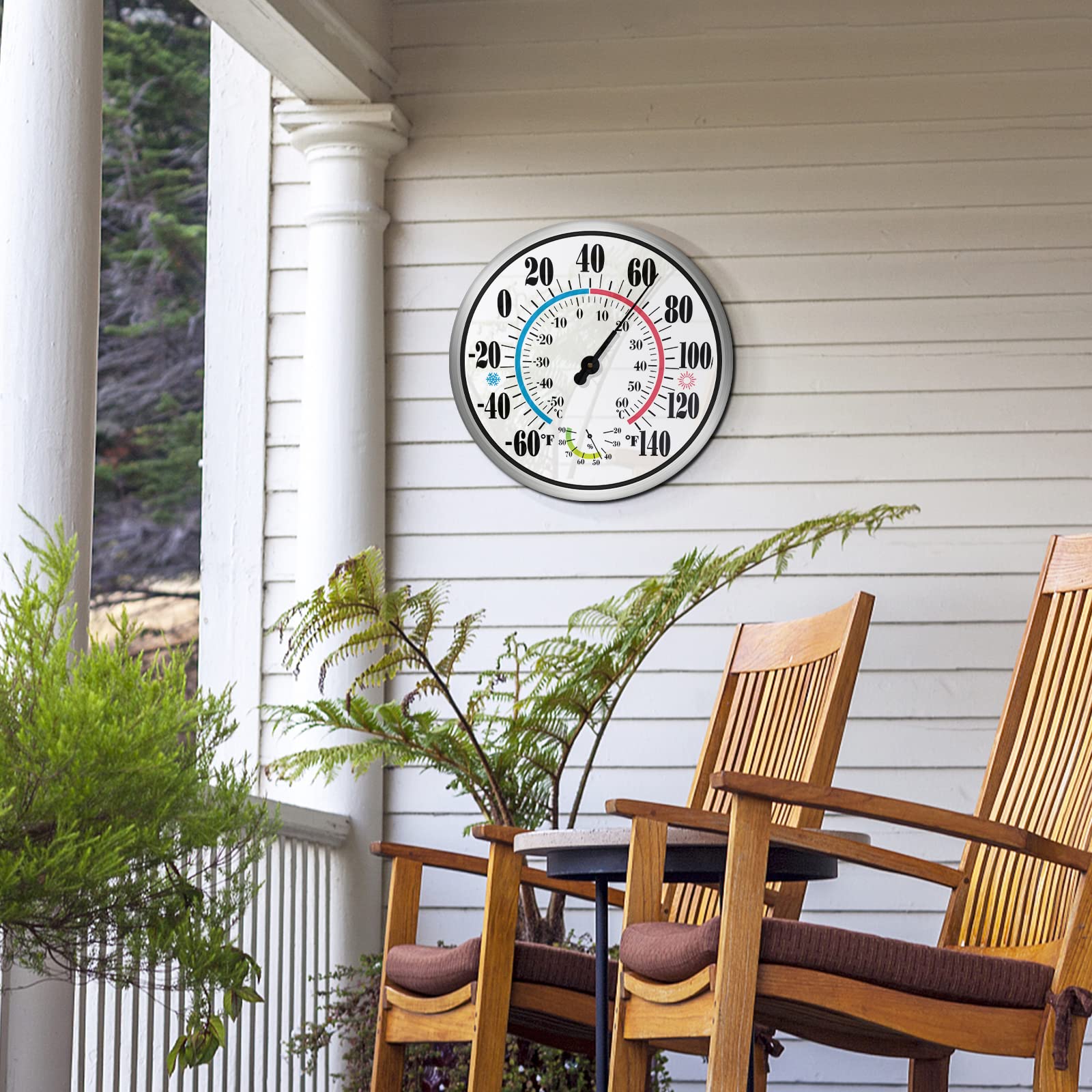 Thermomètre Extérieur Intérieur - Thermomètres Extérieurs pour Patio Grands Numéros 30 Pouces Résistant Aux Intempéries Sans Batterie Calibre Automatique Thermomètre Hygromètre Avec Boîtier en Acier