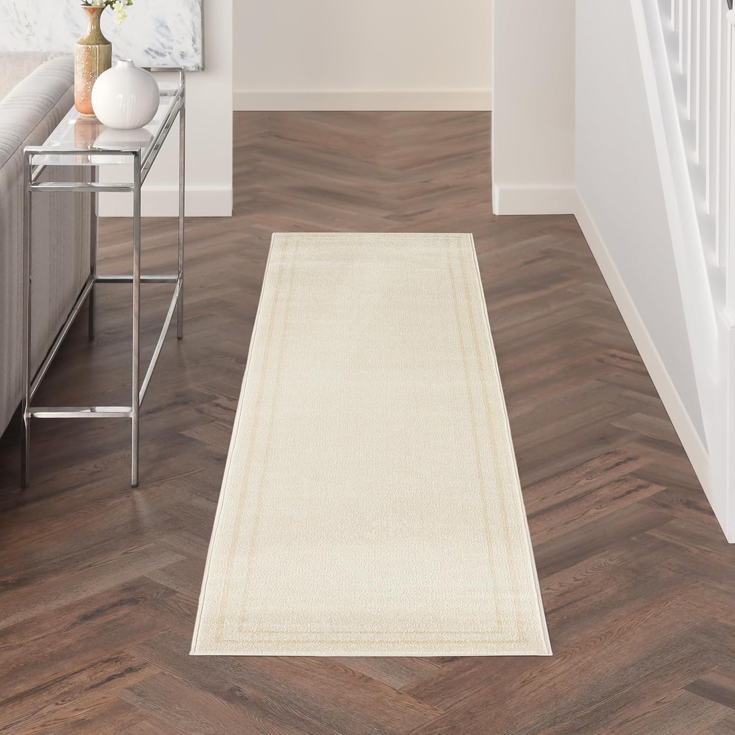 Nourison Home Essentials Indoor/Outdoor Ivory Gold 2' x 6' Area Rug, Easy Clean, Non Shedding, Bed Room, Living Room, Dining Room, Kitchen (2x6) 2' x 6' (Runner) Ivory Gold