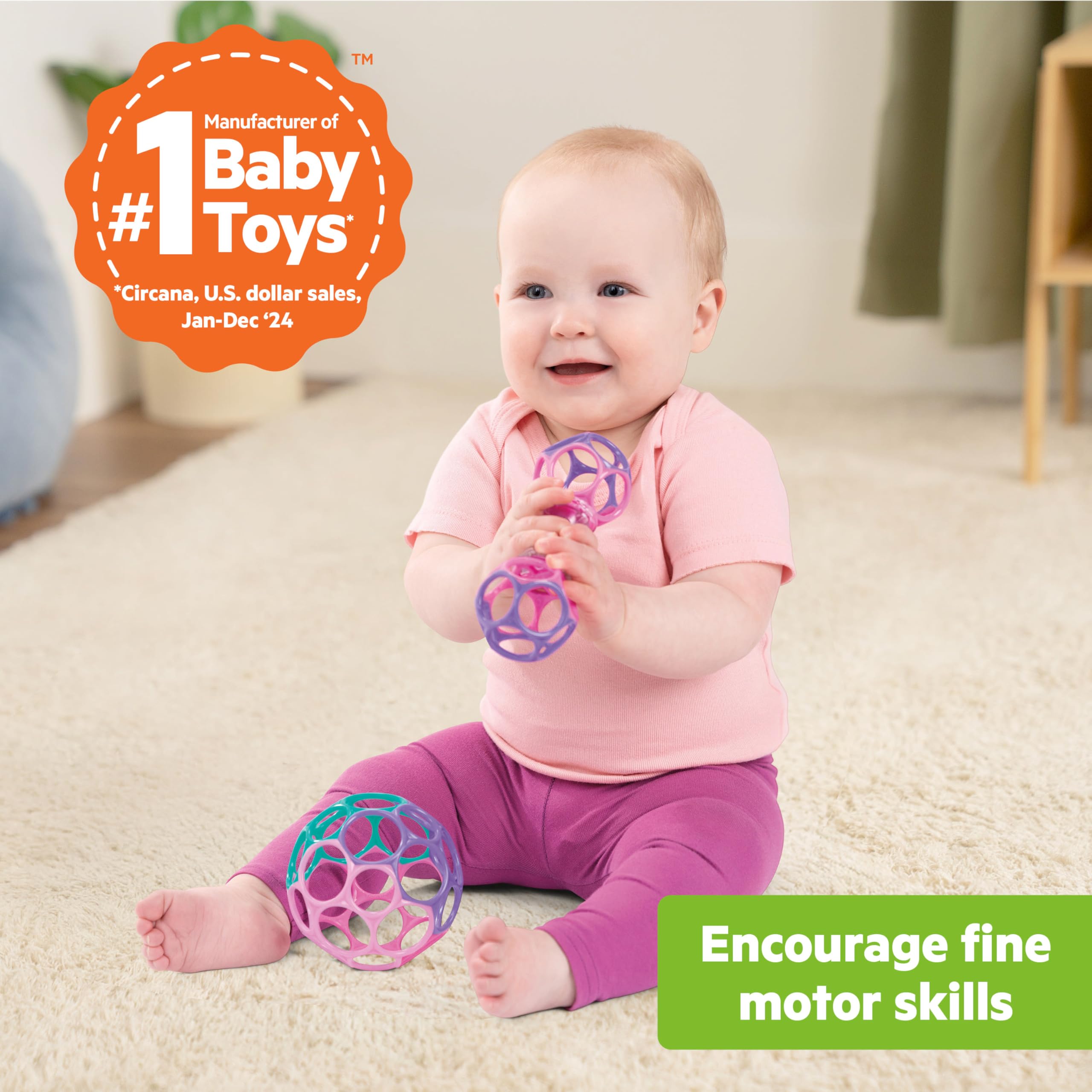 Bright Starts Delightful Duo 2-Pack Gift Set with Easy-Grasp Oball Rattles, Pink, Baby Toys for Newborn and Up - Image 2