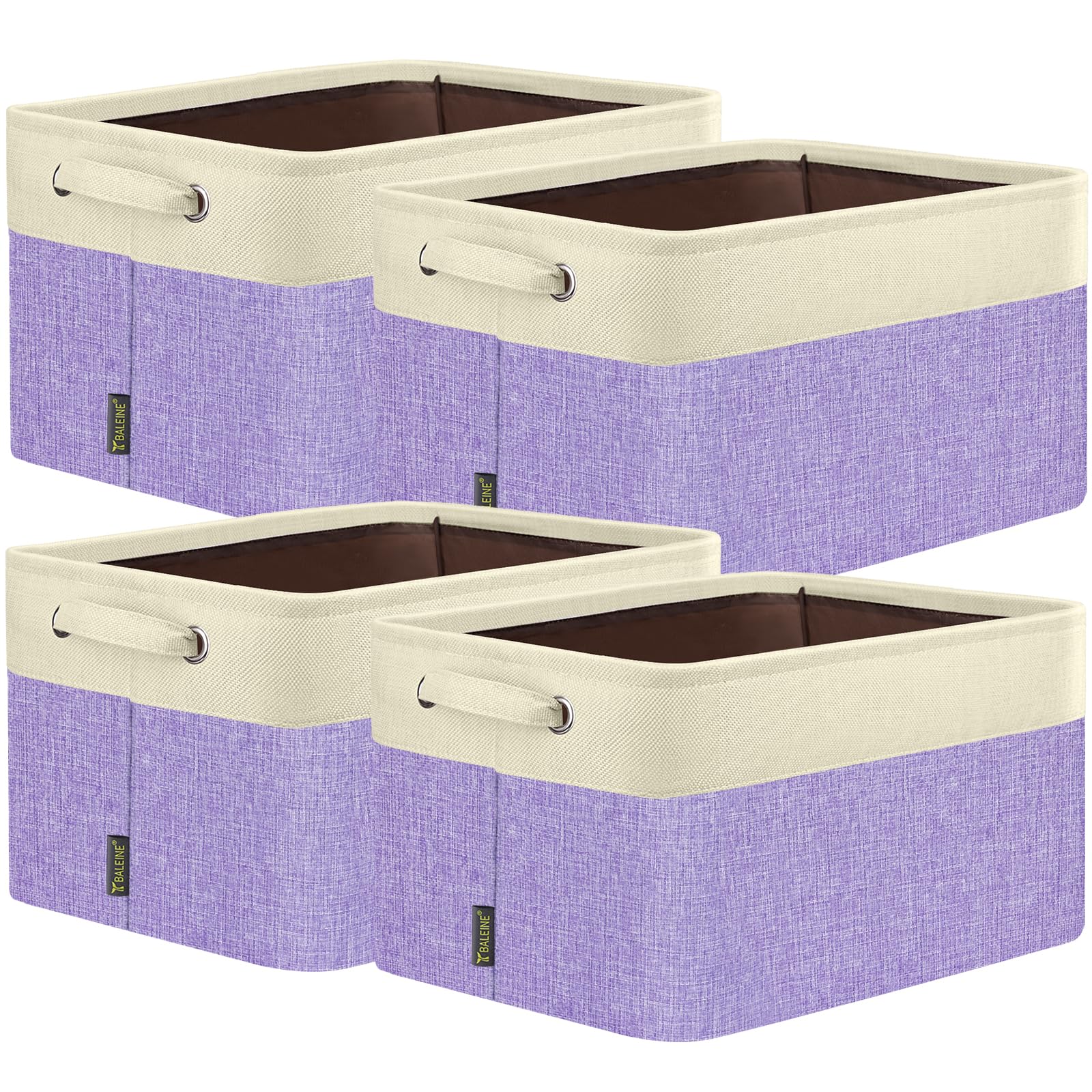 BALEINE 4 Pack Fabric Closet Storage Bins for Shelves, Linen Closet Organizers and Storage, Decorative Baskets for Organizing, Shelf, Clothes, Home, Office (Lavender, 17''x13''x10.5'')