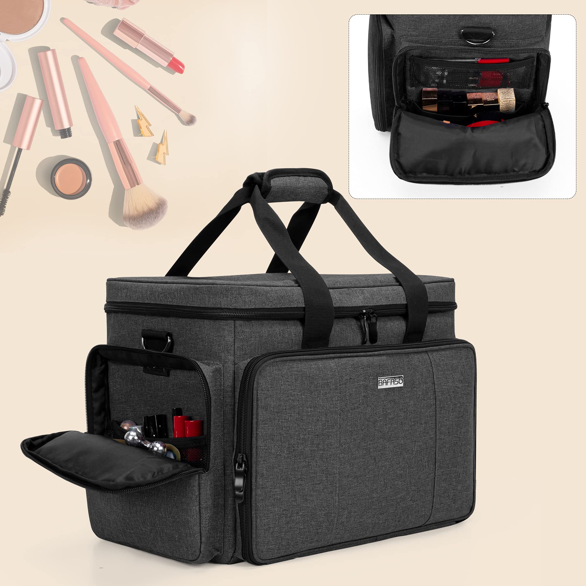 BAFASO Make Up Organizer Tasche, Große Kosmetiktasche Schwarz