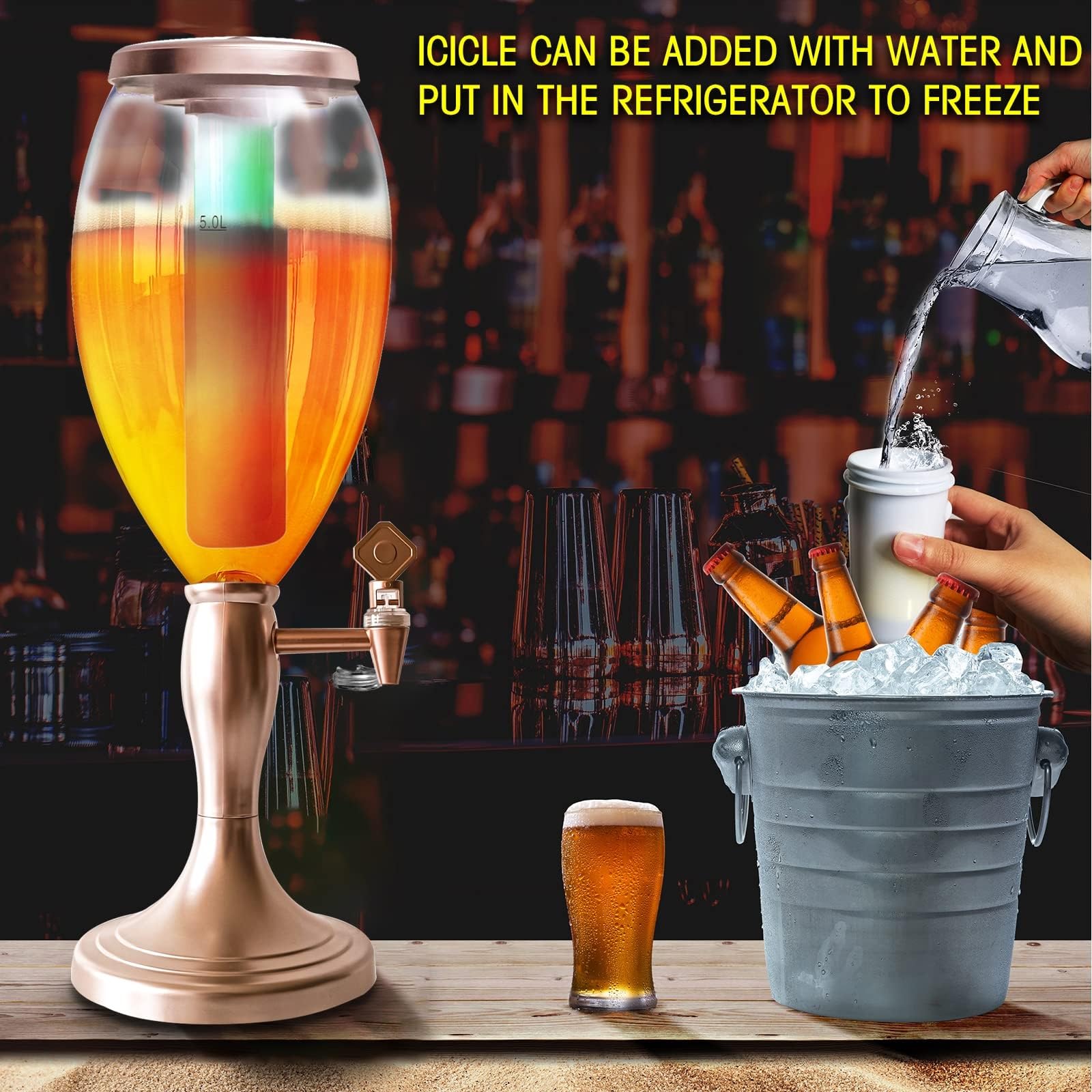 Dispenser a torre for bevande, vino, birra da 5 litri con luce LED, dispenser for bevande, liquori, bar con rubinetto, dispenser for cocktail succhi, bevande trasparenti for feste(tazza non inclusa)