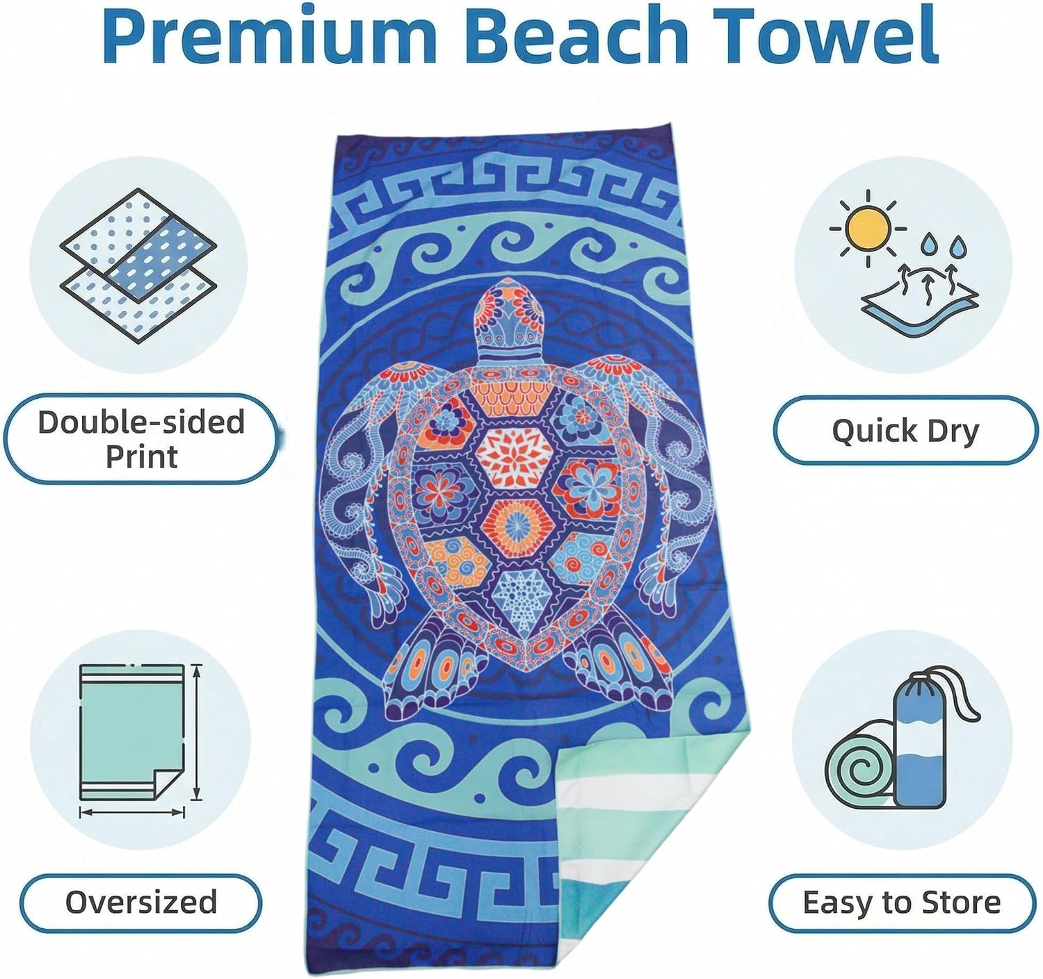 Microfiber Lightweight Beach Towel 79"x35", Sand Free Quick Dry Absorbent Large Compact Towel for Adults Pool Camping Travel Vacation Gift