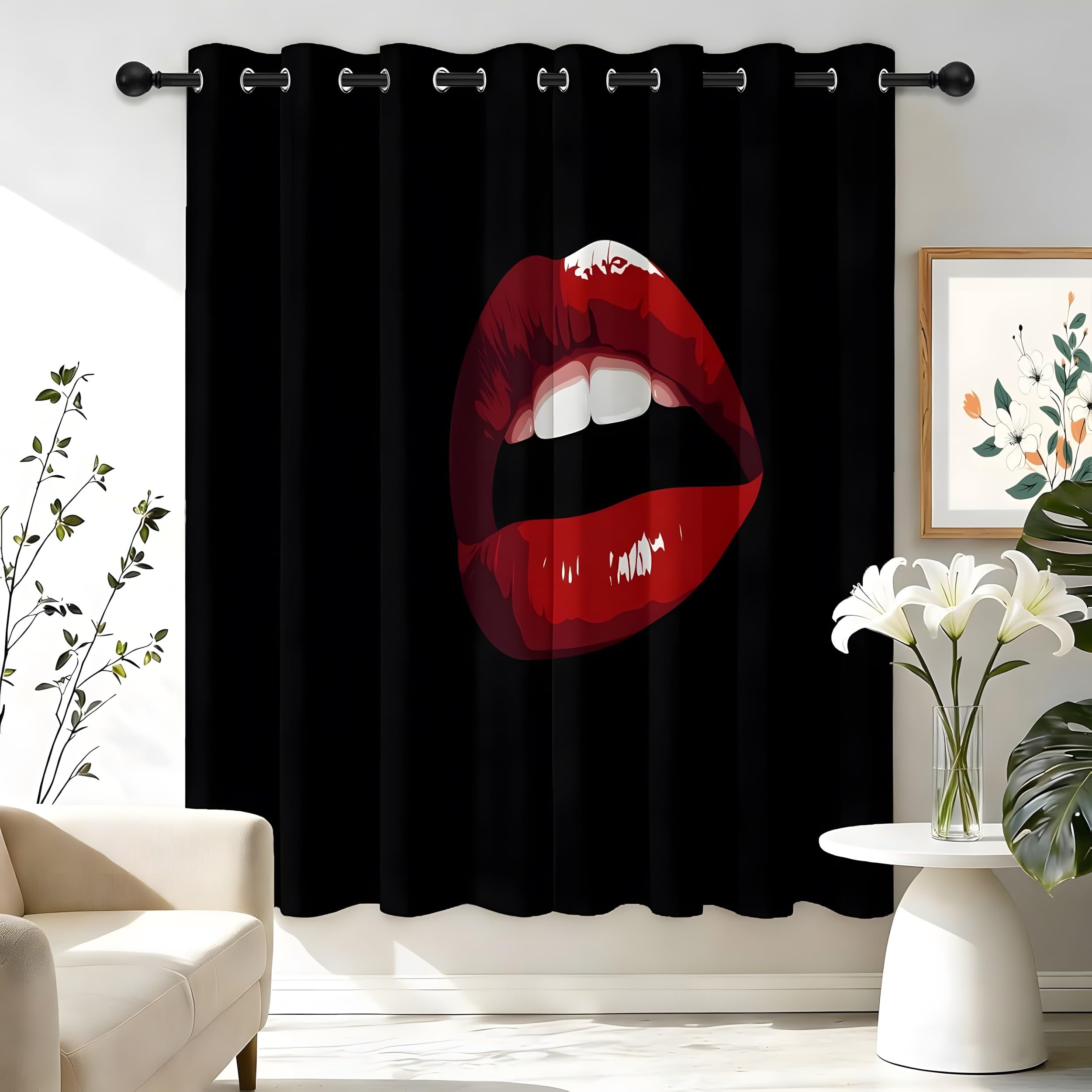 Rideaux occultants lèvres rouges L140xH240cm lot de 2 rideaux noirs thermiques pour salon