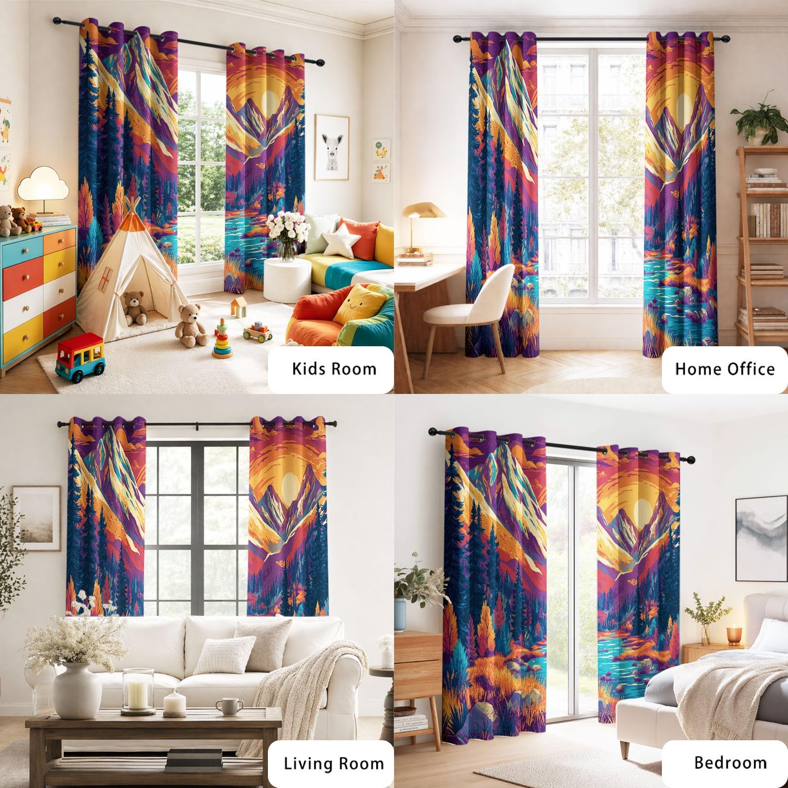 2er Set 175 x 140 cm 100% Blickdicht Kinder Dunkle Fantasie Vorhänge