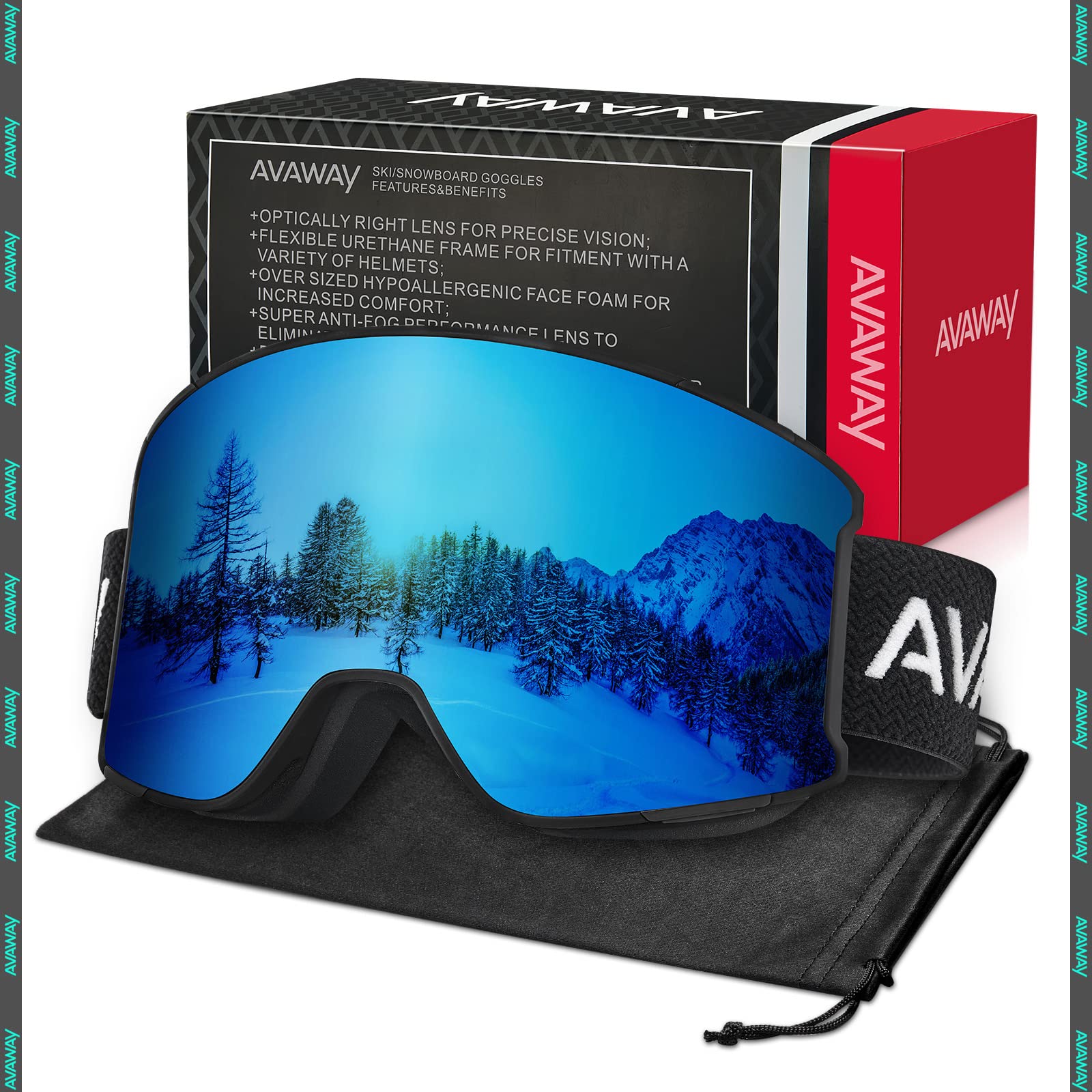 AVAWAY Homme Femme Lunette de Ski Masque Magnétique UV Protection Ski Snowboard Autres Sports Hiver AV901