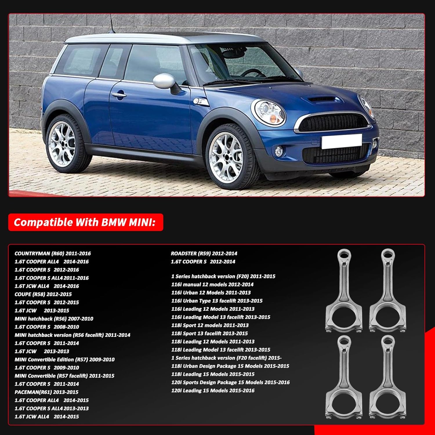 4Pcs Upgraded Connecting Rod 0603E0 0603E1 2011-2015 For BMW F20 116i 118i 120i Mini R55 R56 Replacement # 11247621253 0603E0 0603E1