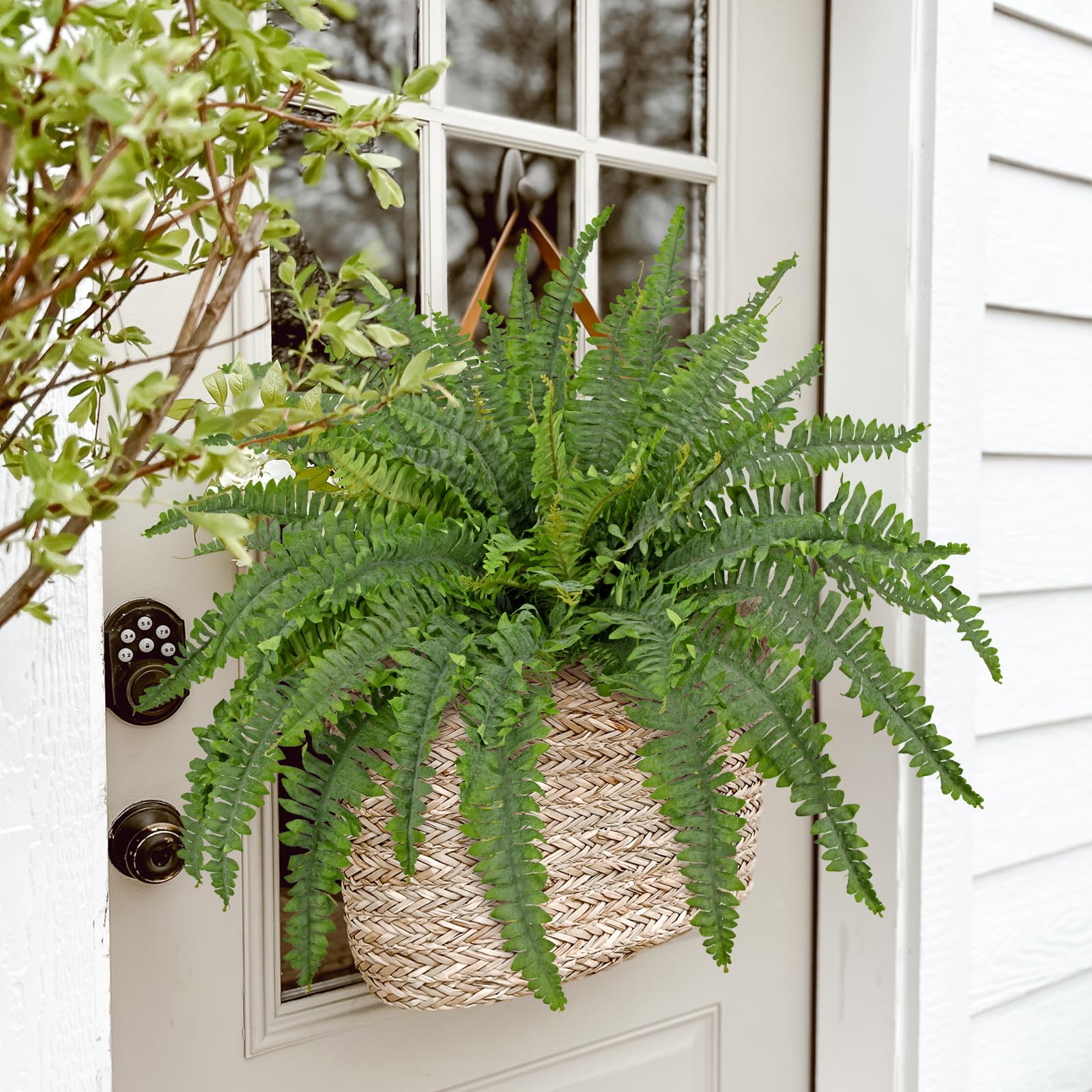 Hollyone Bouquet de fougères artificielles de 84 cm pour l'extérieur, fausse gerbe de fougère de Boston, grande plante de fougère en buisson pour l'intérieur, décoration de maison, rebord de fenêtre