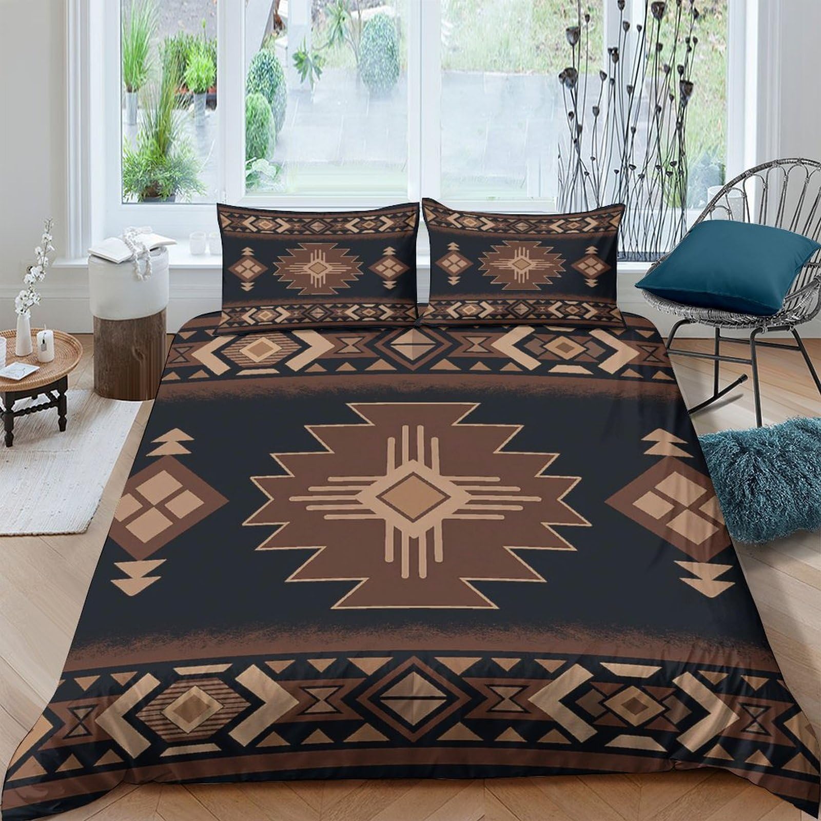 Ctjqhvkz Style-9 3D Printed Aztec Geometric Fitted Sheet Microfiber Soft Brown Tribal Pattern Mattress Cover For Bedroom Dorm Decoration Single（135X200cm）