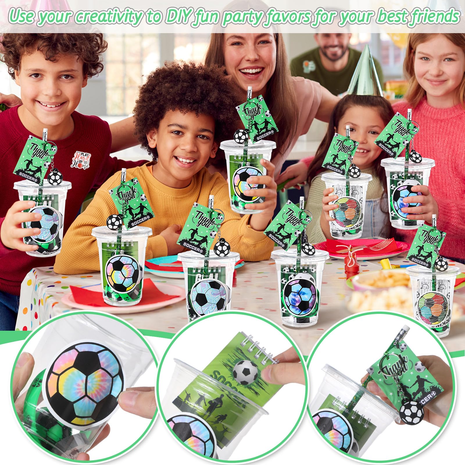 Kit De Regalos De Fútbol Para Fiestas Infantiles - Incluye 60 Piezas: Bolsas, Llaveros, Pulseras, Tatuajes, Pinball Y Bolsas De Caramelos Con Temática Futbolera