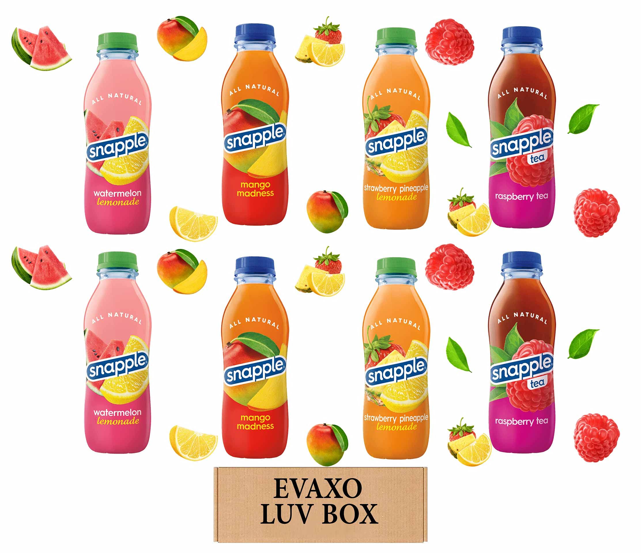 LUV BOX - Variety Snapple Juice Drinks 16oz Plastic Bottle Pack of 8,strawberry pineapple lemonade,w