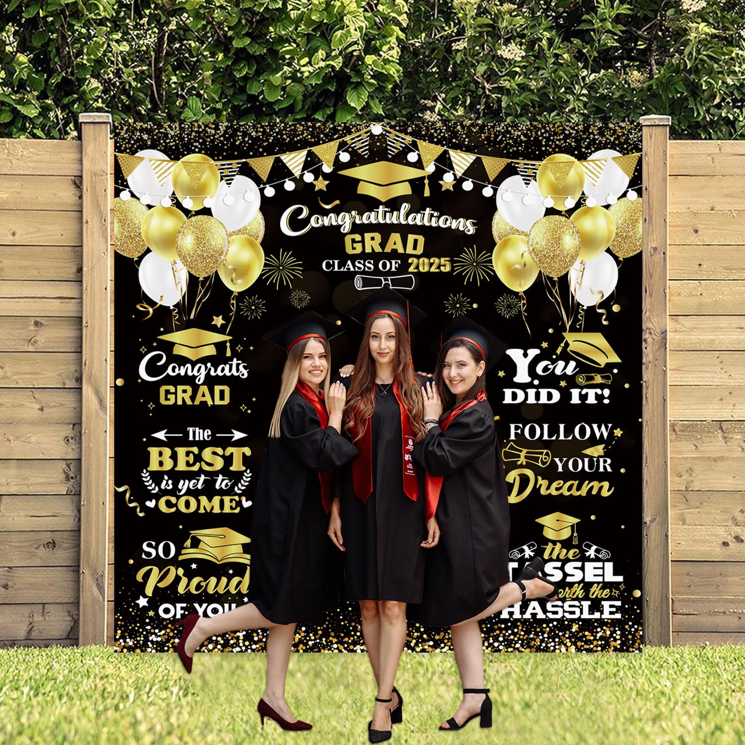 Congrats Grad Banner Personalized Prom Night Backdrop 2025 Black And ...