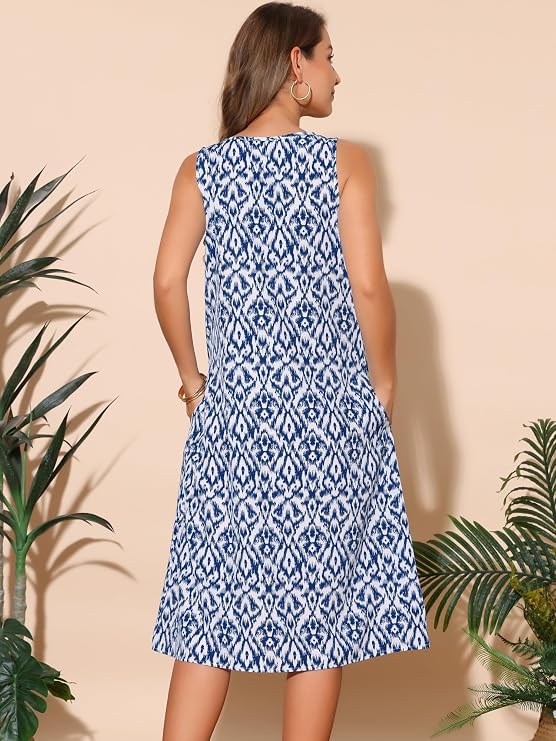 Seta T Women's Summer Dresses Sleeveless Print Loose Midi Tank Dress
