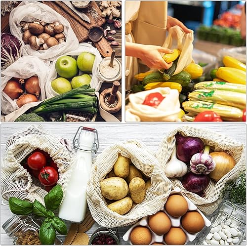 Miniatura 4 de Bolsas de compras reutilizables de malla de algodón, lavables, ecológicas, de primera calidad, transparentes, ligeras, sin granel, para