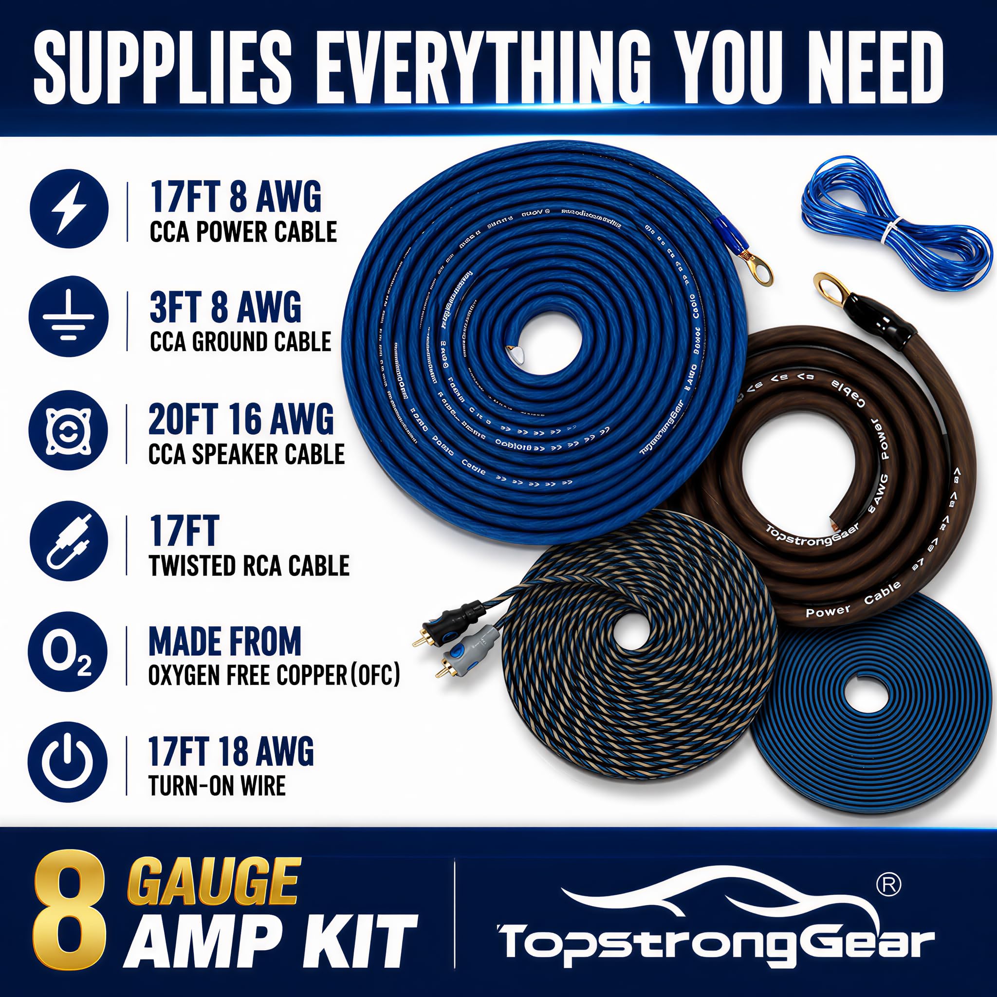 Amazon.co.jp: TOPSTRONGGEAR 8ゲージアンプキット CCA カーオーディオ