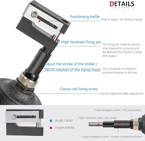 Miniatura 10 de NEWTRY Perforadora de agujeros neumáticos de 0.315in, herramienta de perforación de agujeros de metal industrial, pistola de perforación de metal