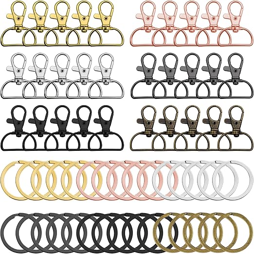 60pcs Swivel Snap Hook D Ring,Metal Swivel Clasps Lanyard Snap Hooks Lobster Clasp Key Chain Clip Hook Lobster Lanyard Clasp with Key Rings for Keychain Lanyard,Jewelry,Crafting Purse(6 Colors)