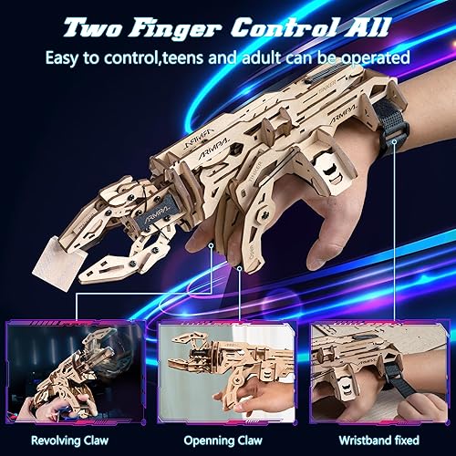 Miniatura 3 de COWVTUJ ARMPAL - Kit de modelo de garra mecánica 3D de madera ClawBot para adultos y adolescentes, kit de construcción de brazo de robot para
