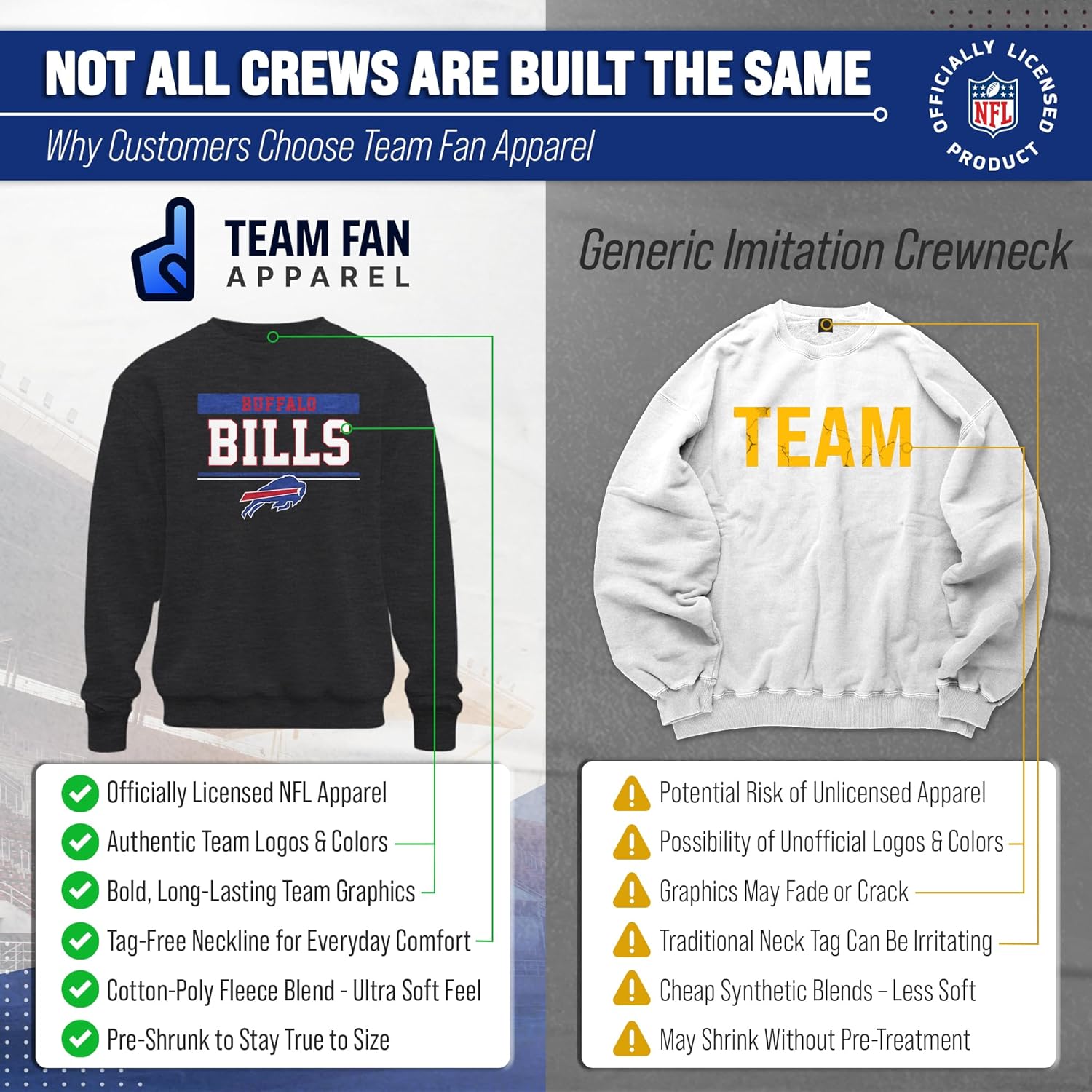 Team Fan Apparel NFL Adult Long Sleeve Team Block Charcoal Crewneck Sweatshirt - Stay Warm & Represent Your Team With Style