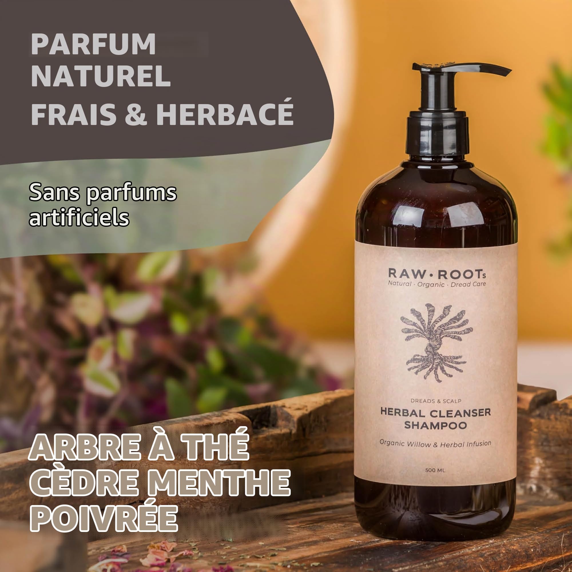 RAW ROOTs Herbal Cleanser 500ml | Shampooing Naturel Herbal Essence pour Dreadlocks & Cheveux Normaux et Gras | Shampooing sans Sulfates, Silicone ni Parabènes