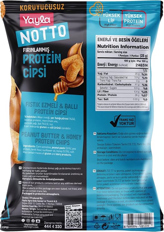Yayla Notto Ballı Yer Fıstıklı Protein Cipsi