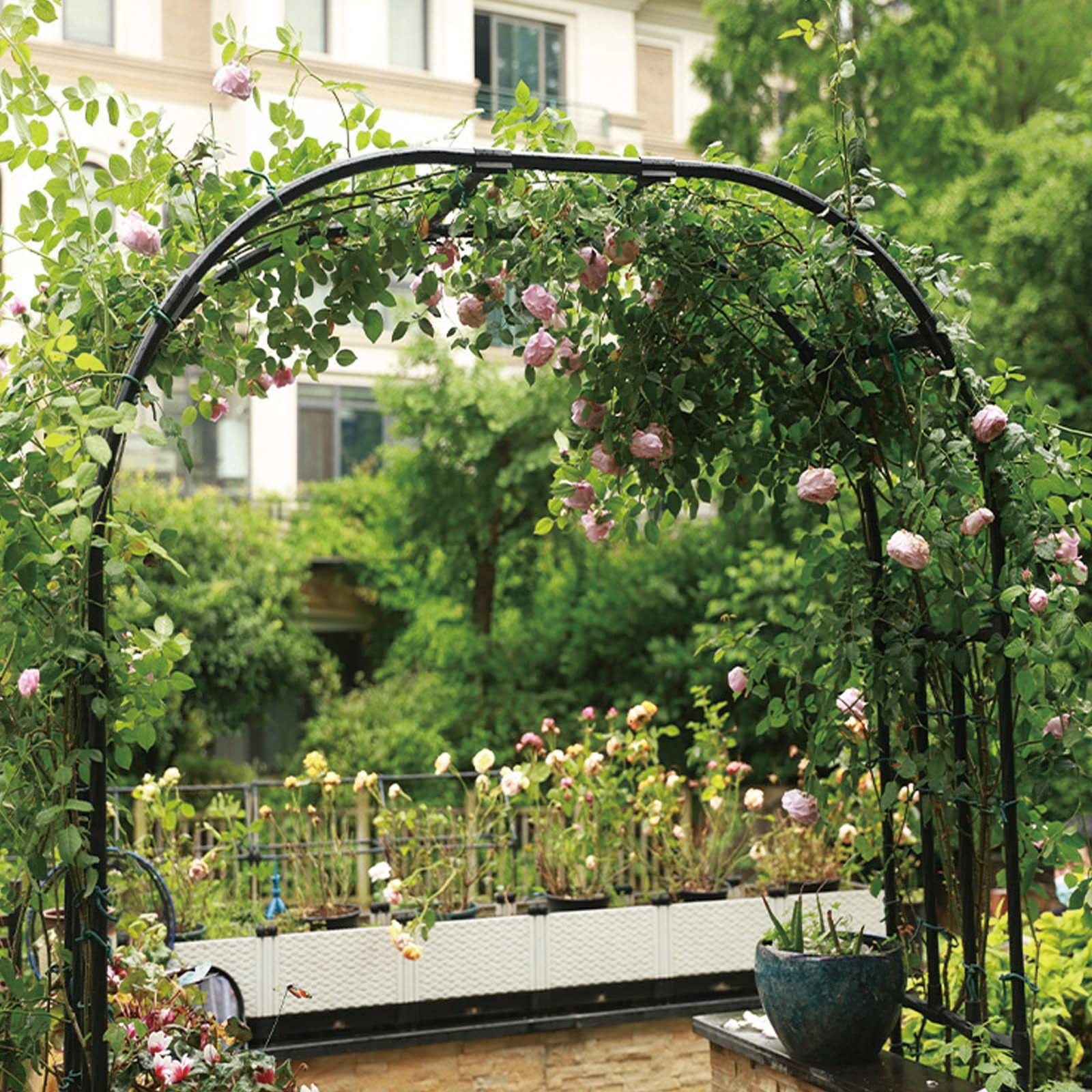 TANGZON 2.2M/2.3M/2.5M Garden Arch, Heavy Duty Metal Roses Vines Climbing Plants Support Archway Outdoor Patio Yard Lawn Arches Arbour Trellis For Wedding Party Decoration 121 X 44 X 218cm