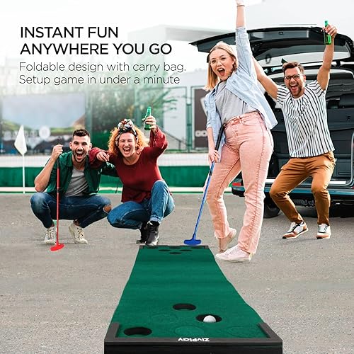 Miniatura 4 de Juego de golf de putting con tapete de golf para pong, 2 putters, 6 pelotas de golf y barreras de pelota para adultos al aire libre, práctica verde,