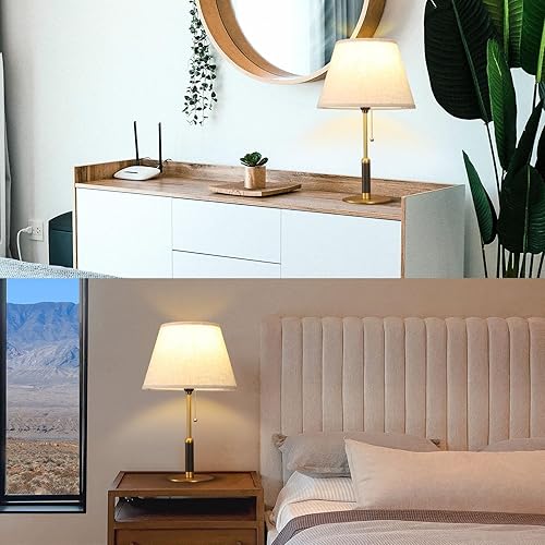 Miniatura 6 de 21" Bedside Lamps for Bedroom Living Room Modern Table Lamp Nightstand Lamp for End Tables 3-Color Temperatures Pull Chain Switch Wood Fabric for