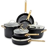 GreenPan Hard Anodized Healthy Ceramic Nonstick 10 Piece Cookware Pots and Pans Set, Gold-Tone Stainless Steel Handles, PFAS-Free, Dishwasher Safe, Oven & Broiler Safe, Black