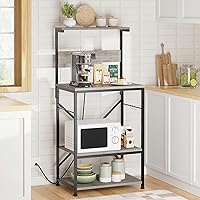 Vista 2 de JAMFLY Estante para hornear de cocina con toma de corriente, soporte para microondas con 6 ganchos en forma de S, barra de café de 4 niveles