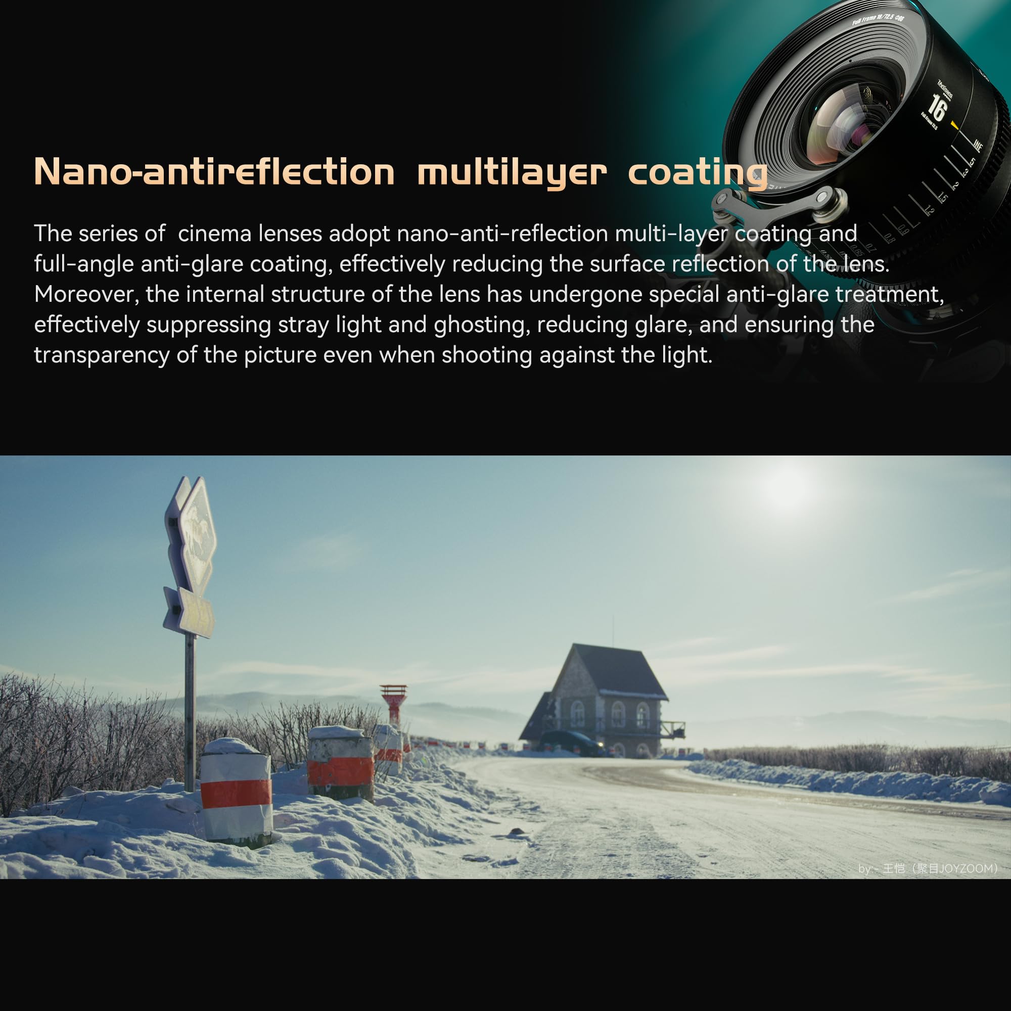Obiettivo cinematografico manuale professionale full frame 7artisans 16 mm T2.5 serie Infinte, compatibile con attacco EF per fotografia e riprese video, bianco