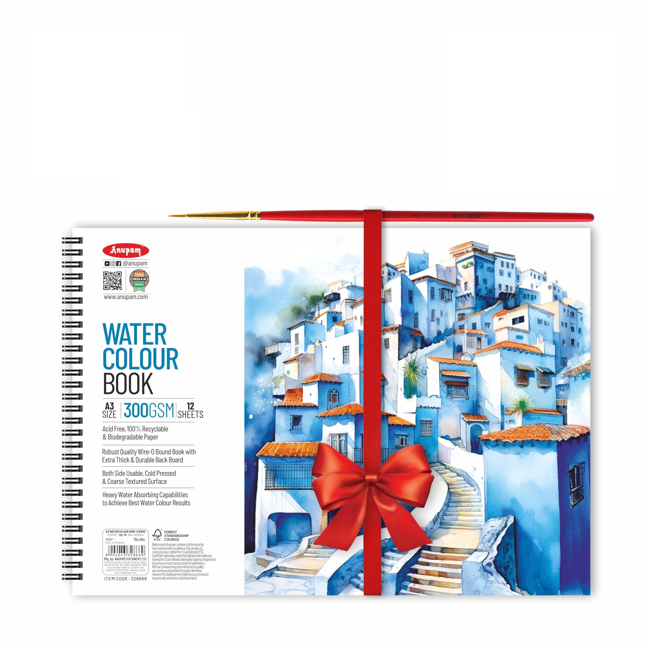 Anupam Artists Watercolour Wire-O Book 300 GSM Cold Pressed A3 24 Pages for Watercolour, Gouache, Ink, Acrylic, Wet & Mixed Media, Art Painting, Drawing for Artists & Amateurs-image-46
