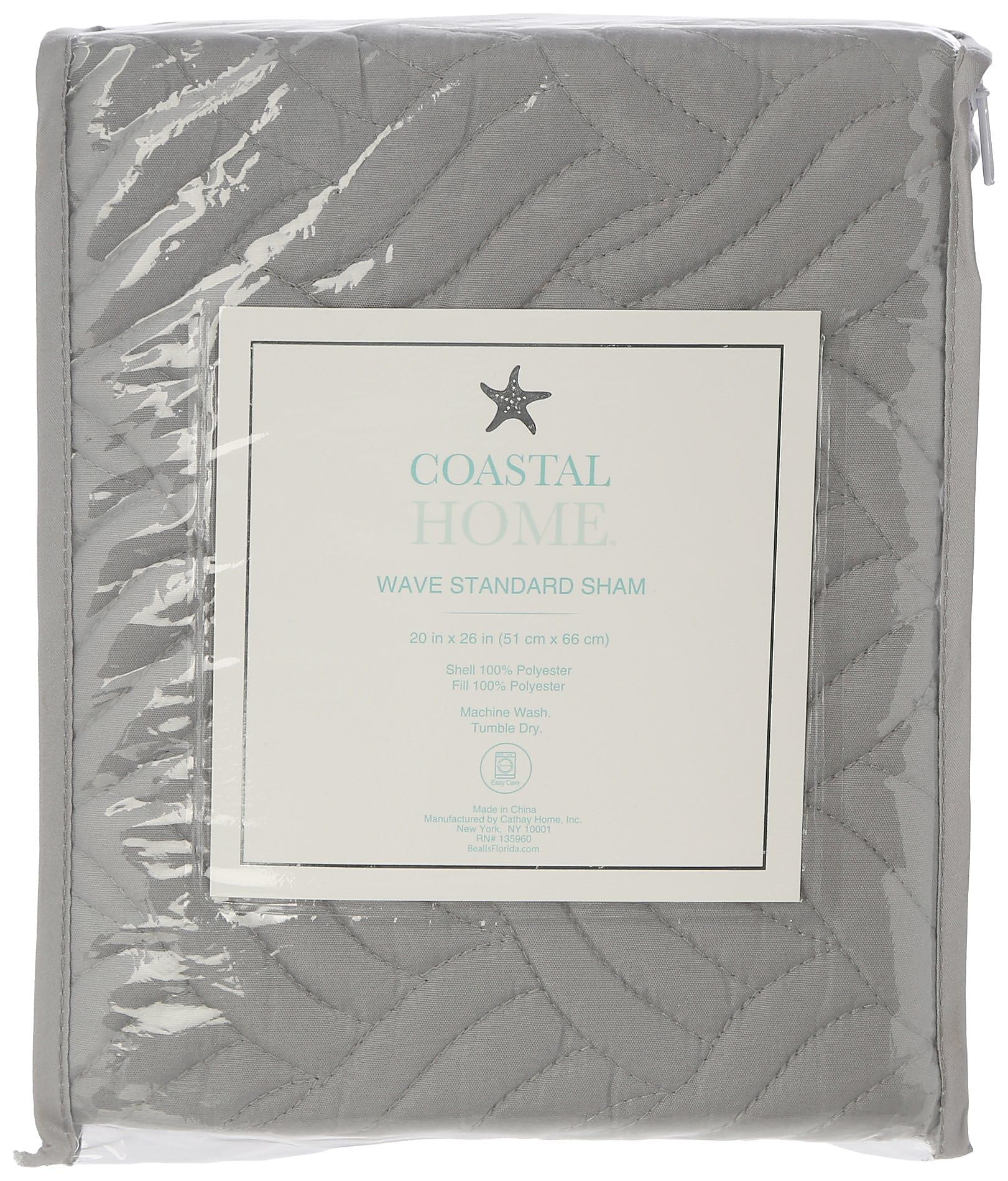 Coastal Home Wave Pillow Sham Standard Grey