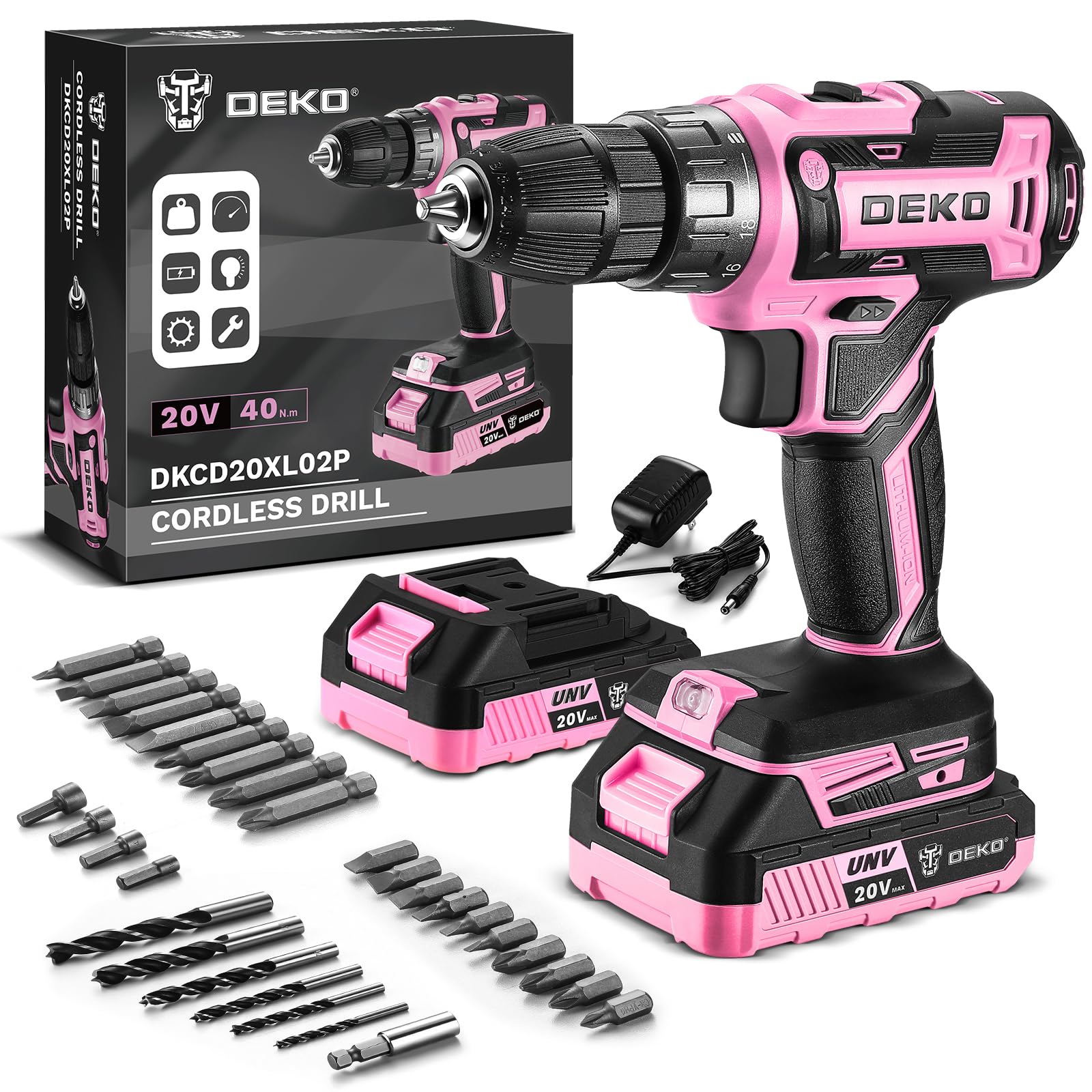 Power Drill Cordless: DEKO PRO Cordless Drill 20V Electric Power Drill Set Tool Drills Cordless Set with Battery and Charger 20 Volt Drill Driver Kit — view 14